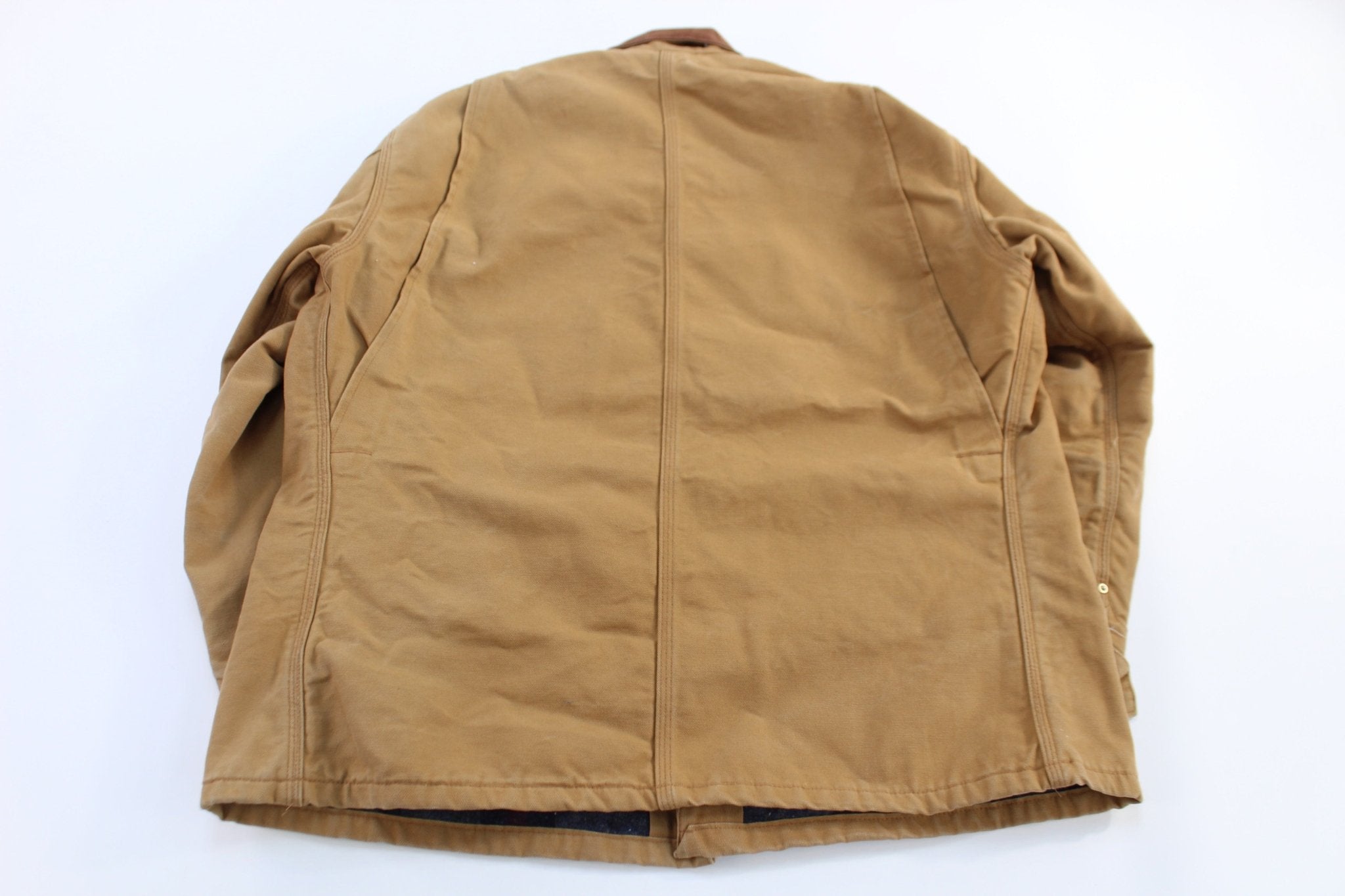 Carhartt Logo Patch Tan Blanket Lined Chore Jacket - ThriftedThreads.com