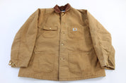 Carhartt Logo Patch Tan Blanket Lined Chore Jacket - ThriftedThreads.com