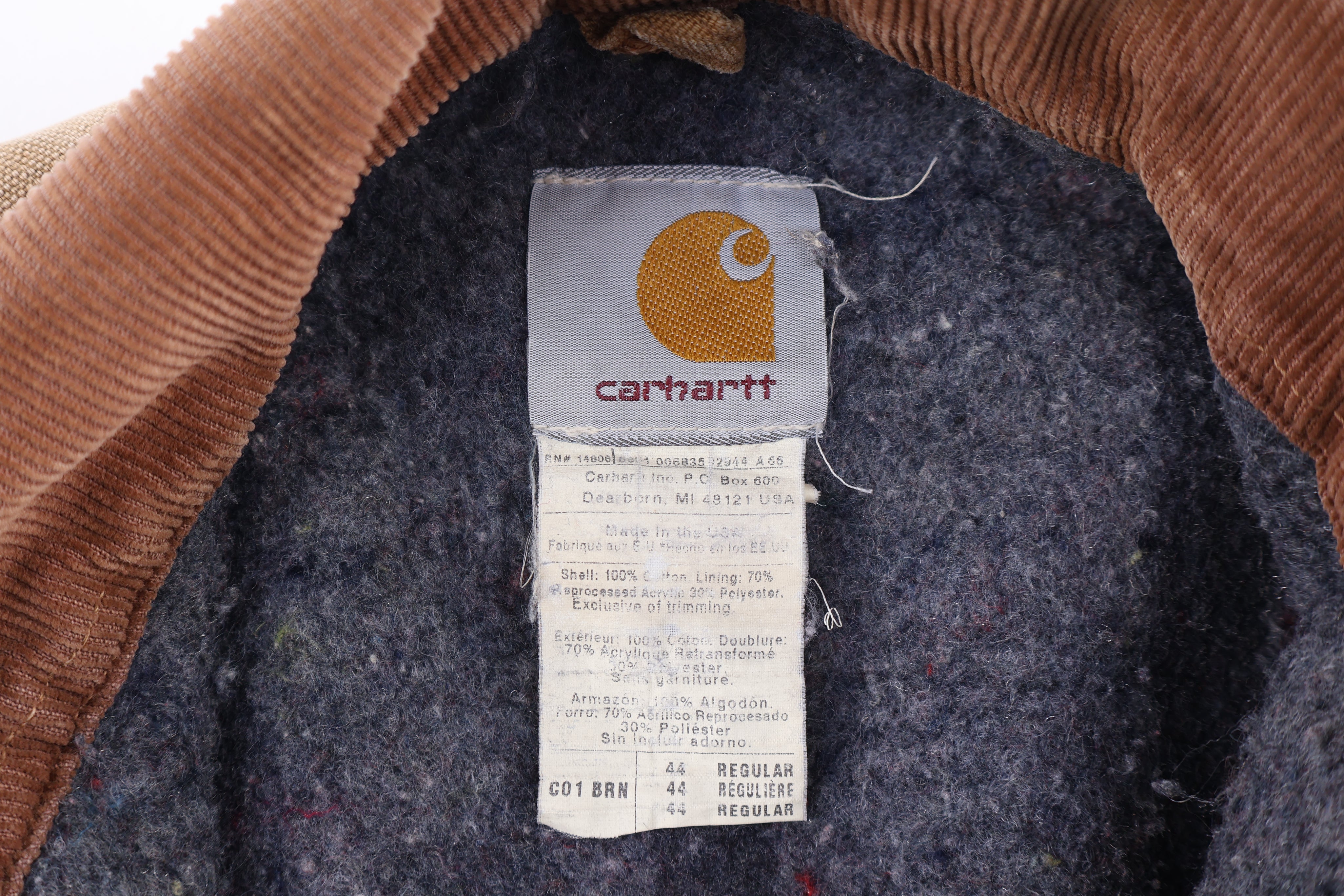 Carhartt Logo Patch Tan Blanket Lined Chore Jacket - Jacket - Thrifted Threads