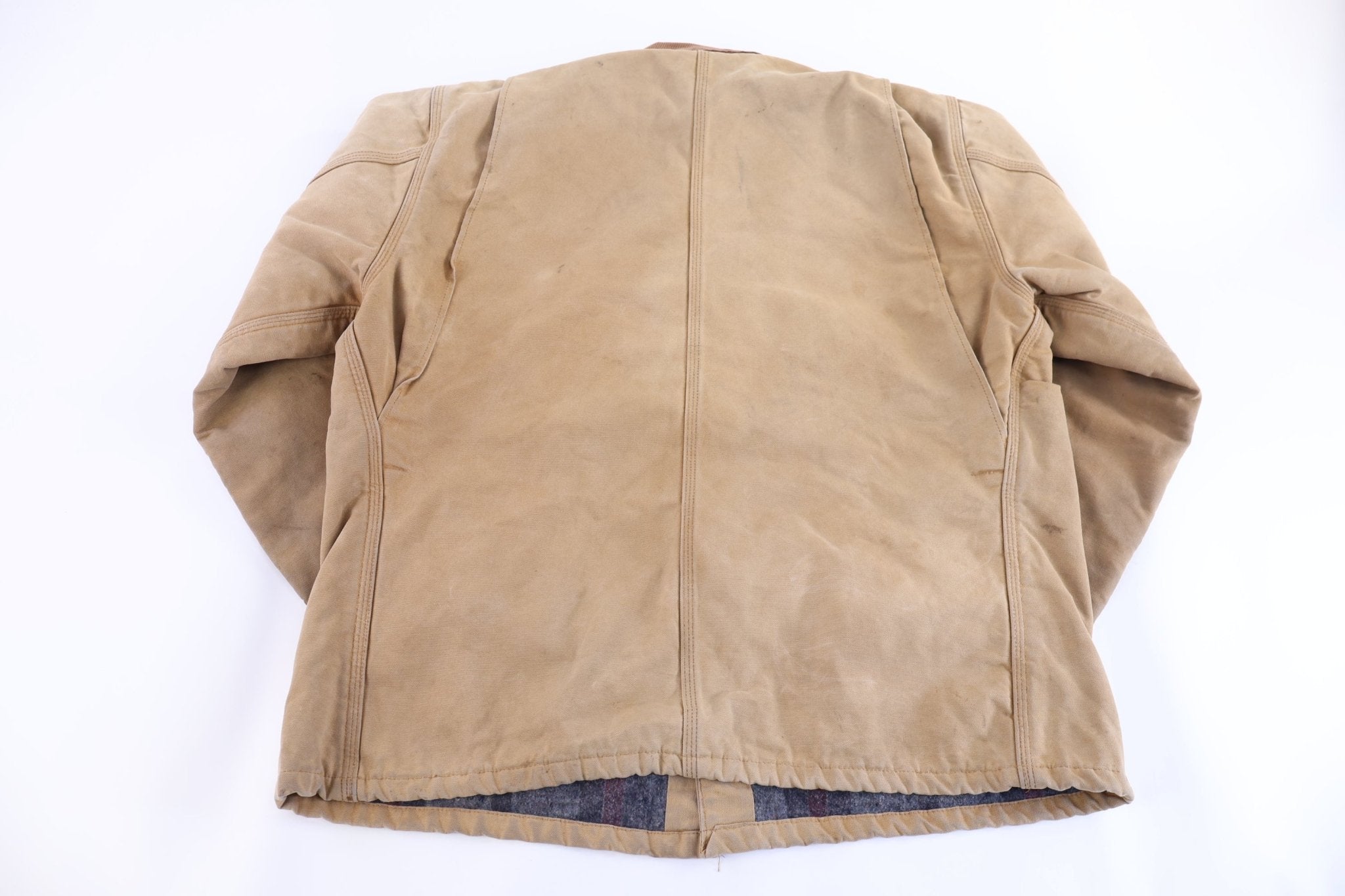 Carhartt Logo Patch Tan Blanket Lined Chore Jacket - Jacket - Thrifted Threads
