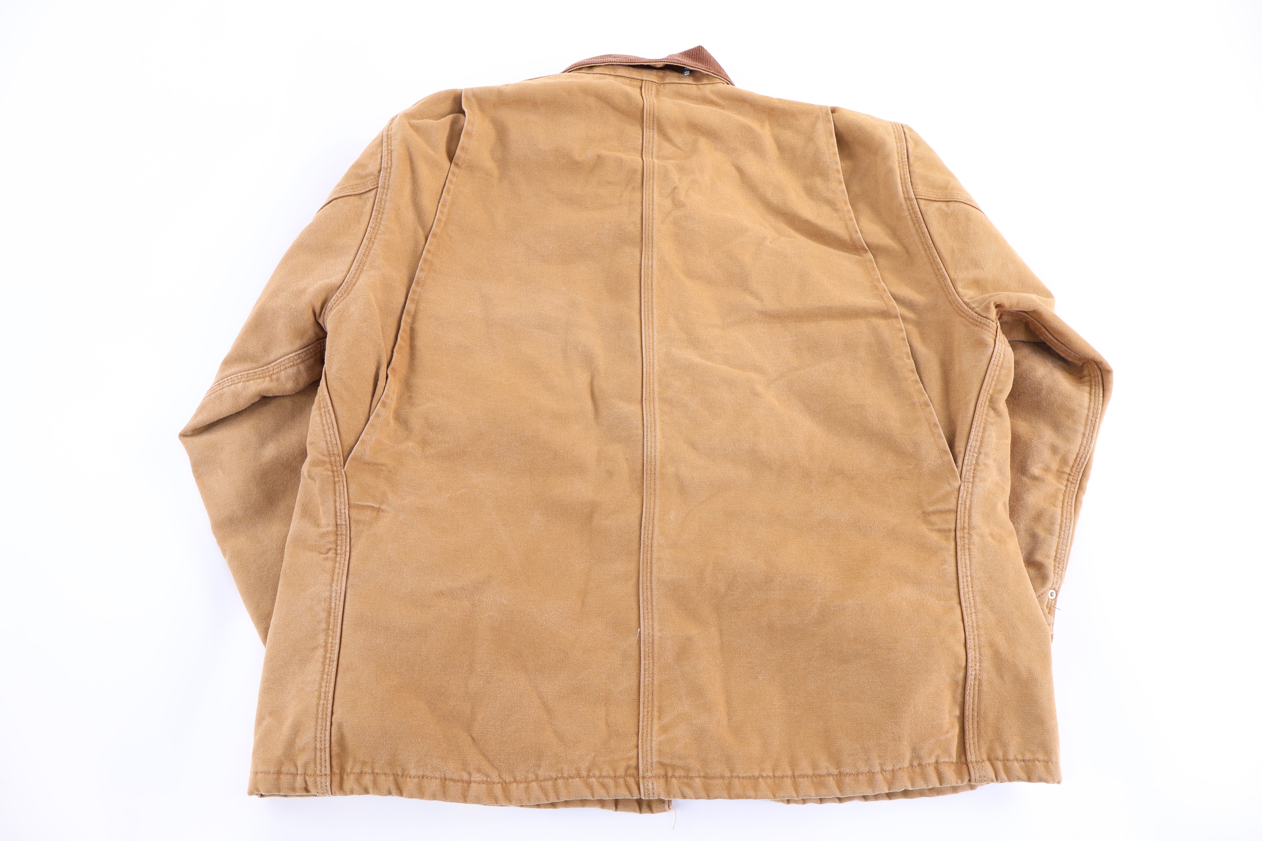 Carhartt Logo Patch Tan Blanket Lined Chore Jacket - Jacket - Thrifted Threads