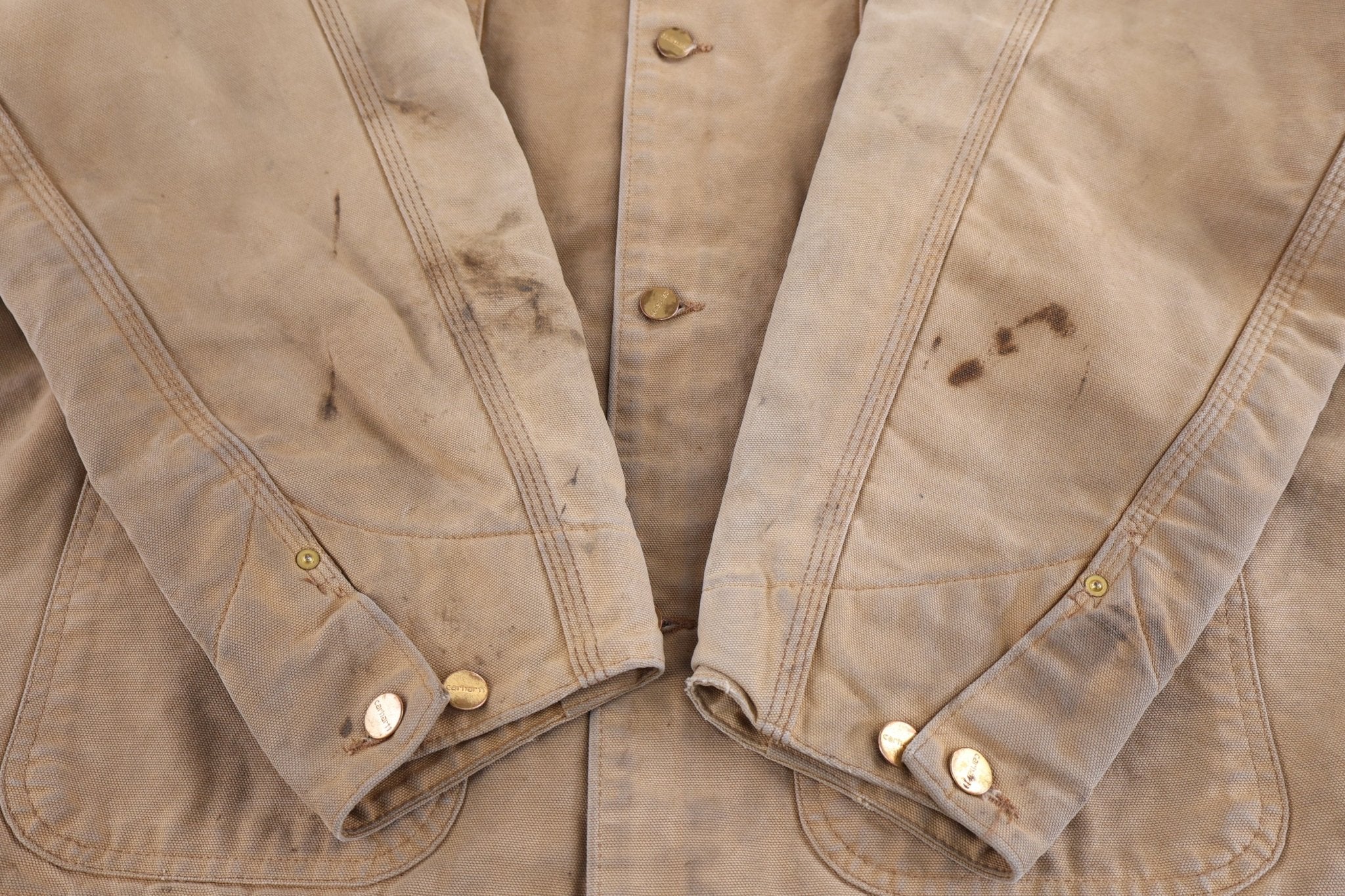 Carhartt Logo Patch Tan Blanket Lined Chore Jacket - Jacket - Thrifted Threads