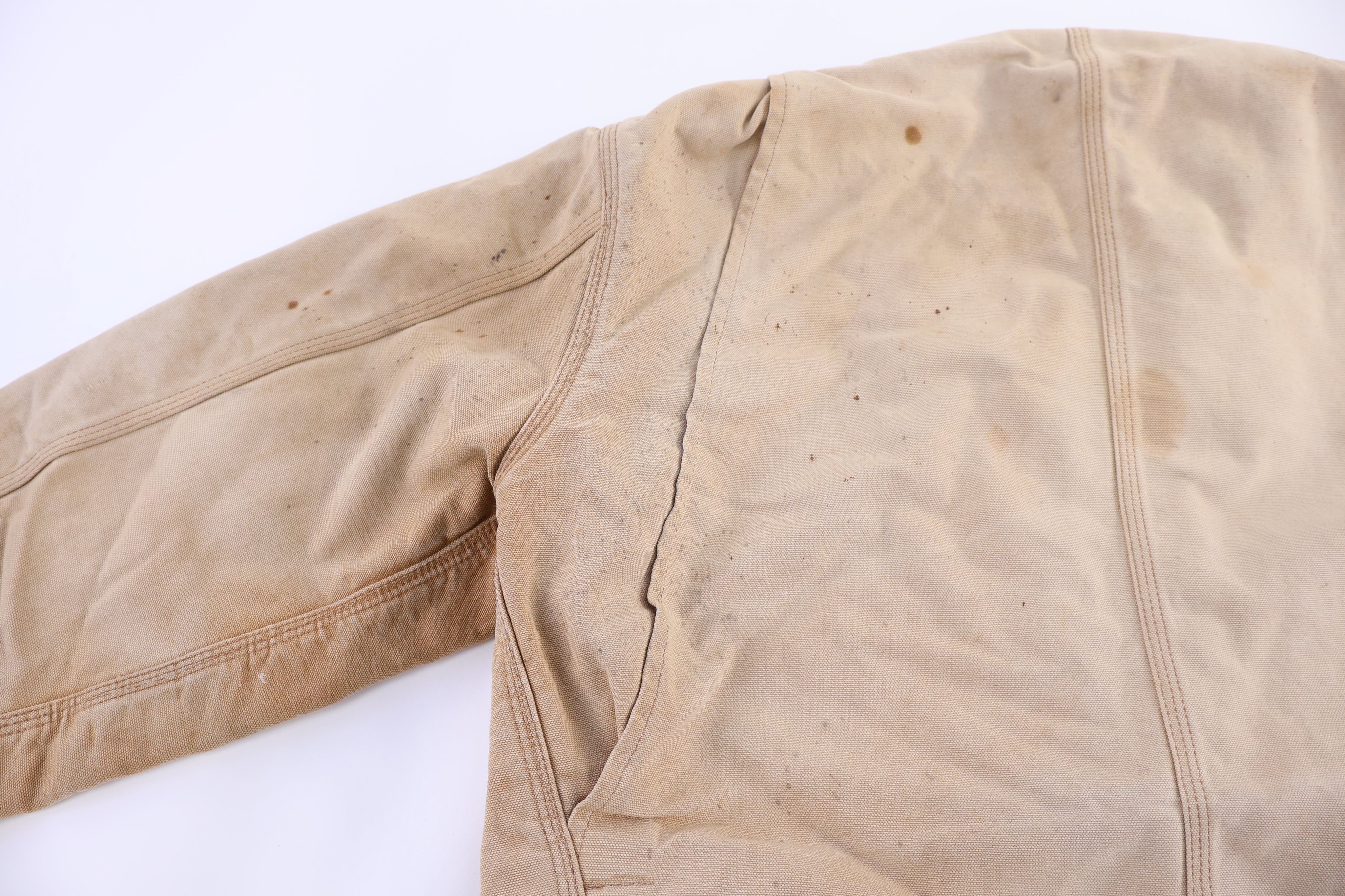 Carhartt Logo Patch Tan Blanket Lined Chore Jacket - Jacket - Thrifted Threads