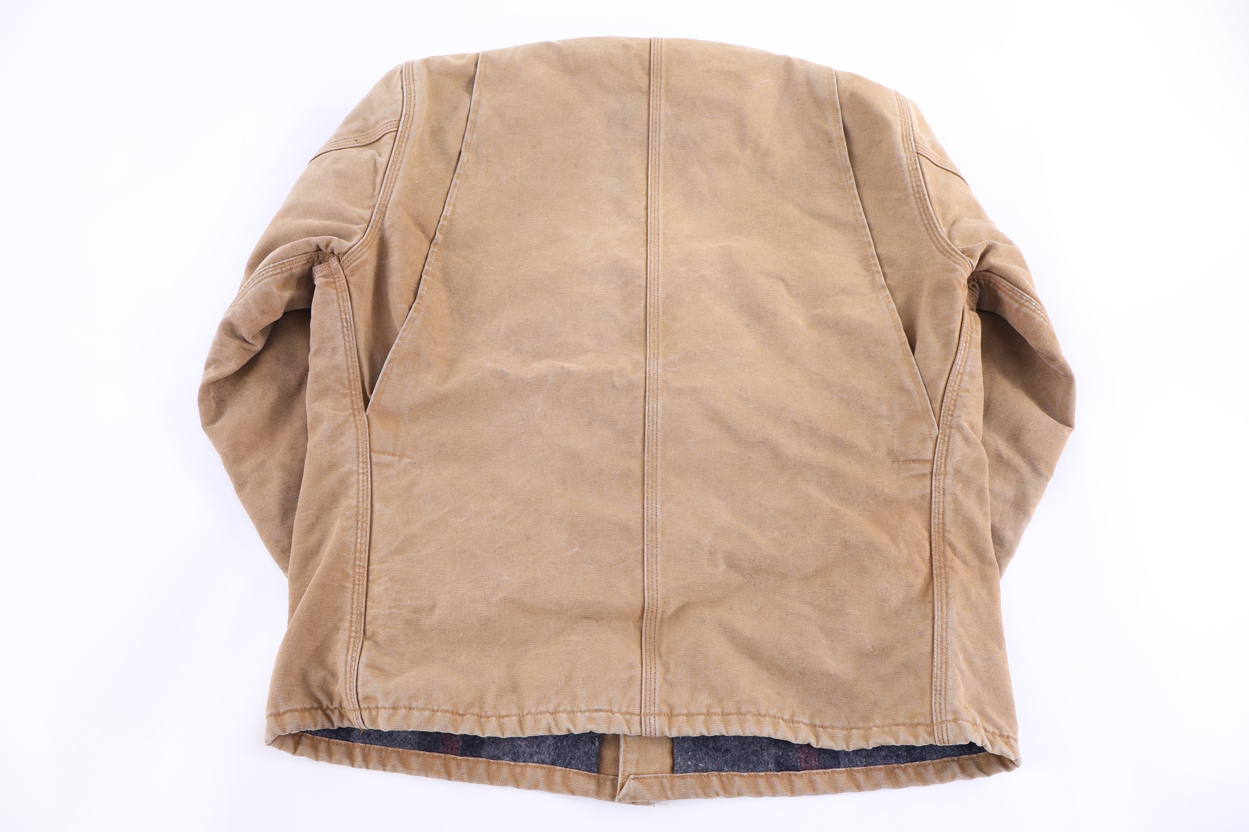 Carhartt Logo Patch Tan Blanket Lined Chore Jacket - Jacket - Thrifted Threads