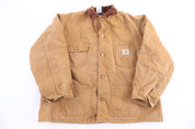 Carhartt Logo Patch Tan Blanket Lined Chore Jacket - Jacket - Thrifted Threads