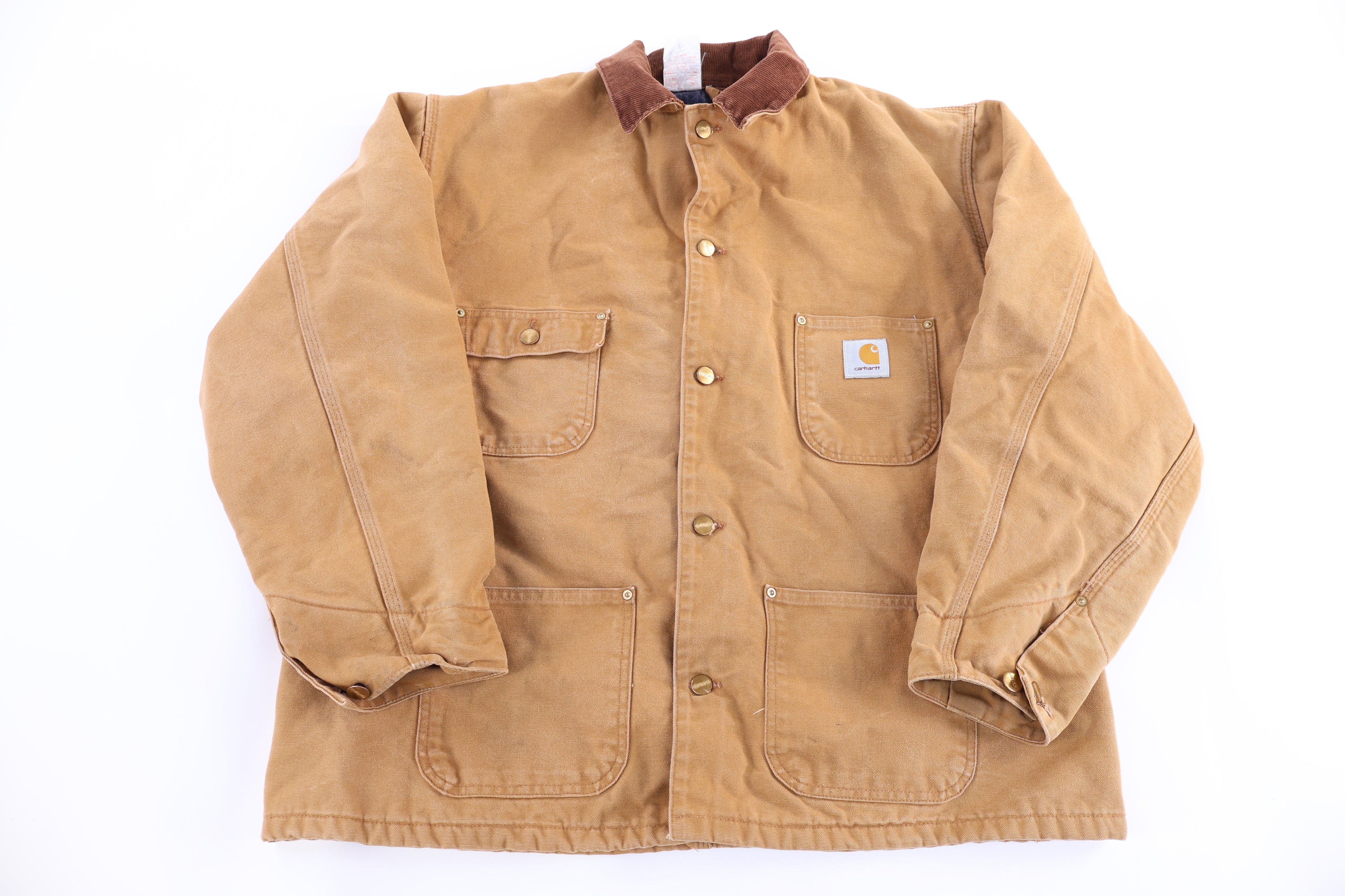 Carhartt Logo Patch Tan Blanket Lined Chore Jacket - Jacket - Thrifted Threads