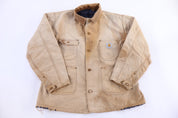 Carhartt Logo Patch Tan Blanket Lined Chore Jacket - Jacket - Thrifted Threads