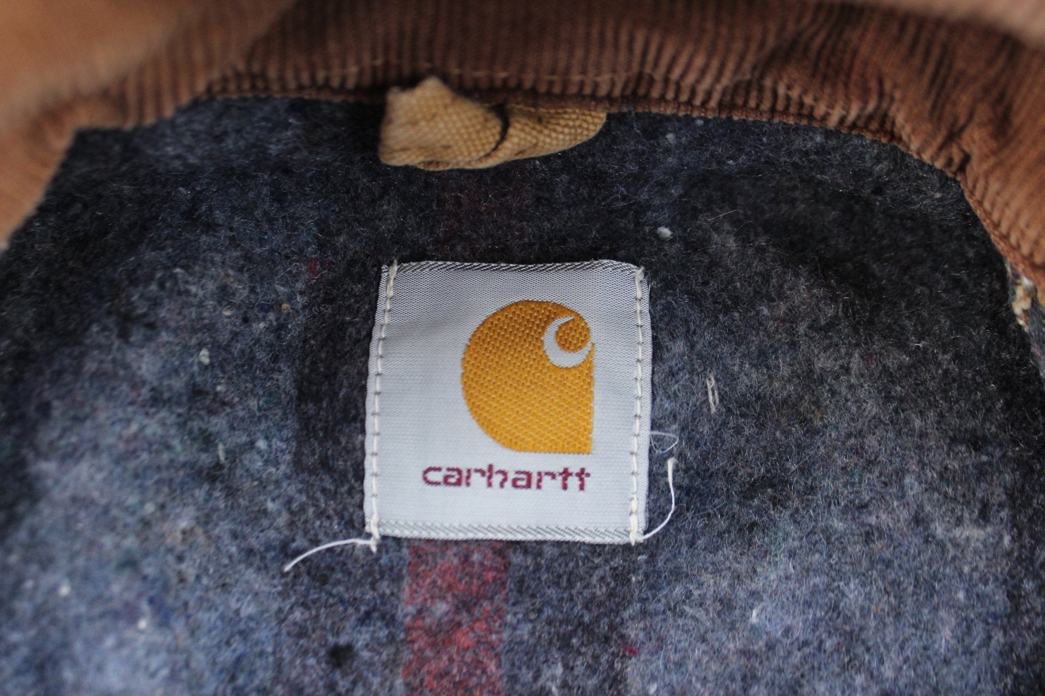 Carhartt Logo Patch Tan Blanket Lined Detroit Jacket - ThriftedThreads.com