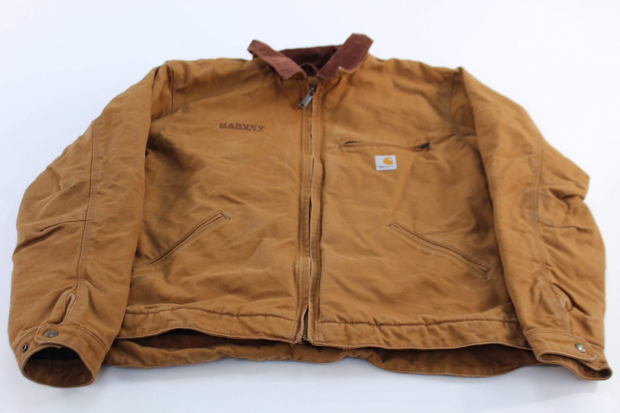 Carhartt Logo Patch Tan Blanket Lined Detroit Jacket - ThriftedThreads.com