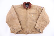 Carhartt Logo Patch Tan Blanket Lined Detroit Jacket - jacket - Thrifted Threads