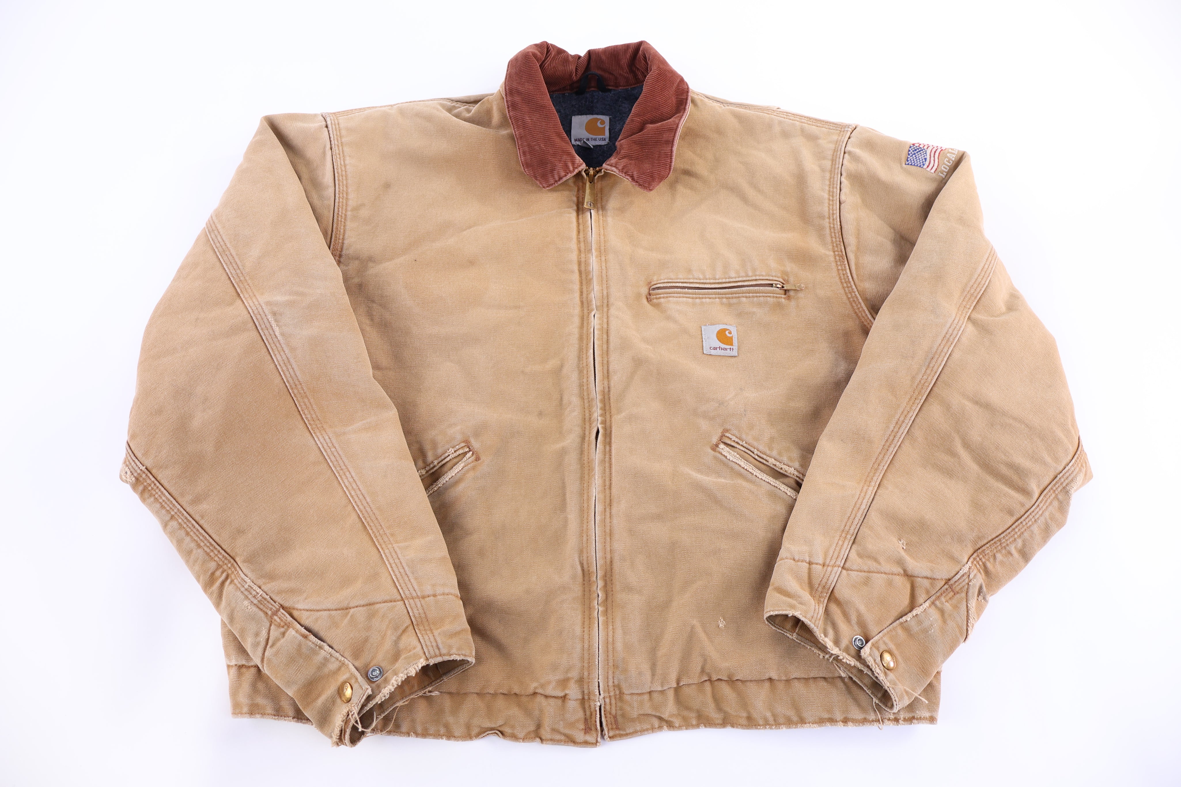 Carhartt Logo Patch Tan Blanket Lined Detroit Jacket - jacket - Thrifted Threads