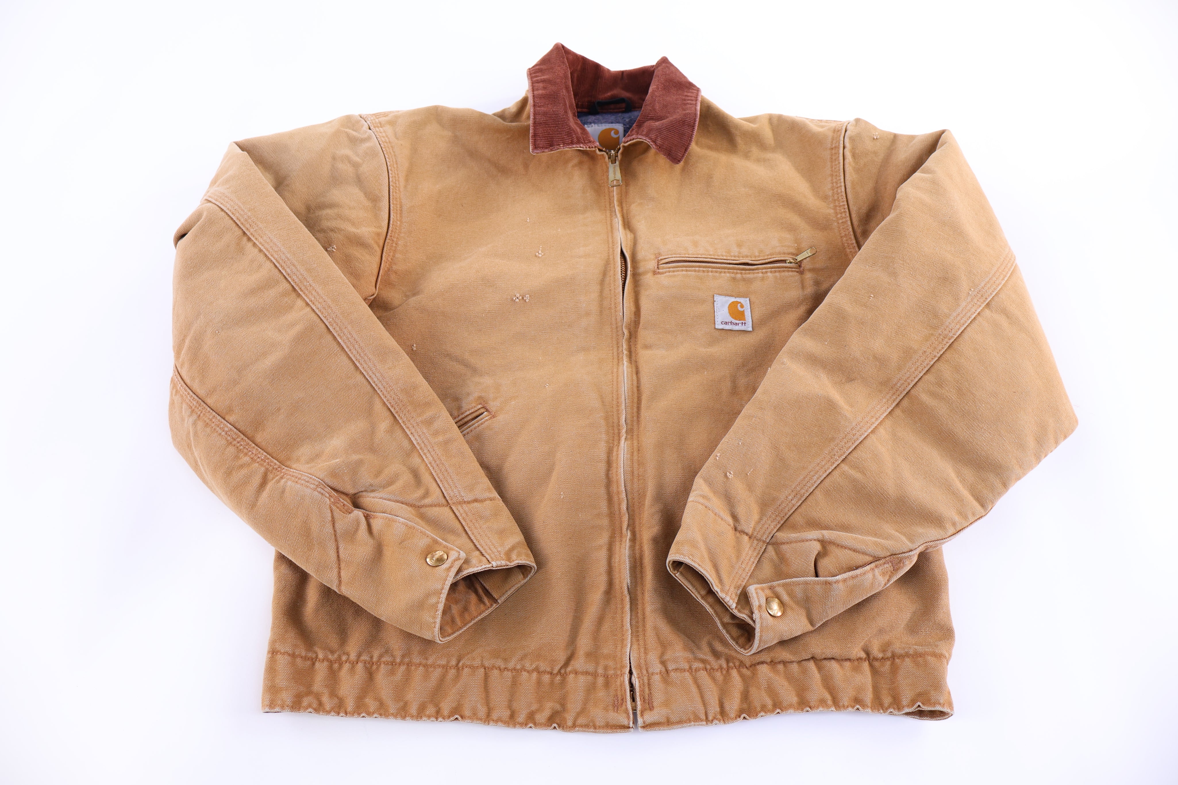 Carhartt Logo Patch Tan Blanket Lined Detroit Jacket - Jacket - Thrifted Threads