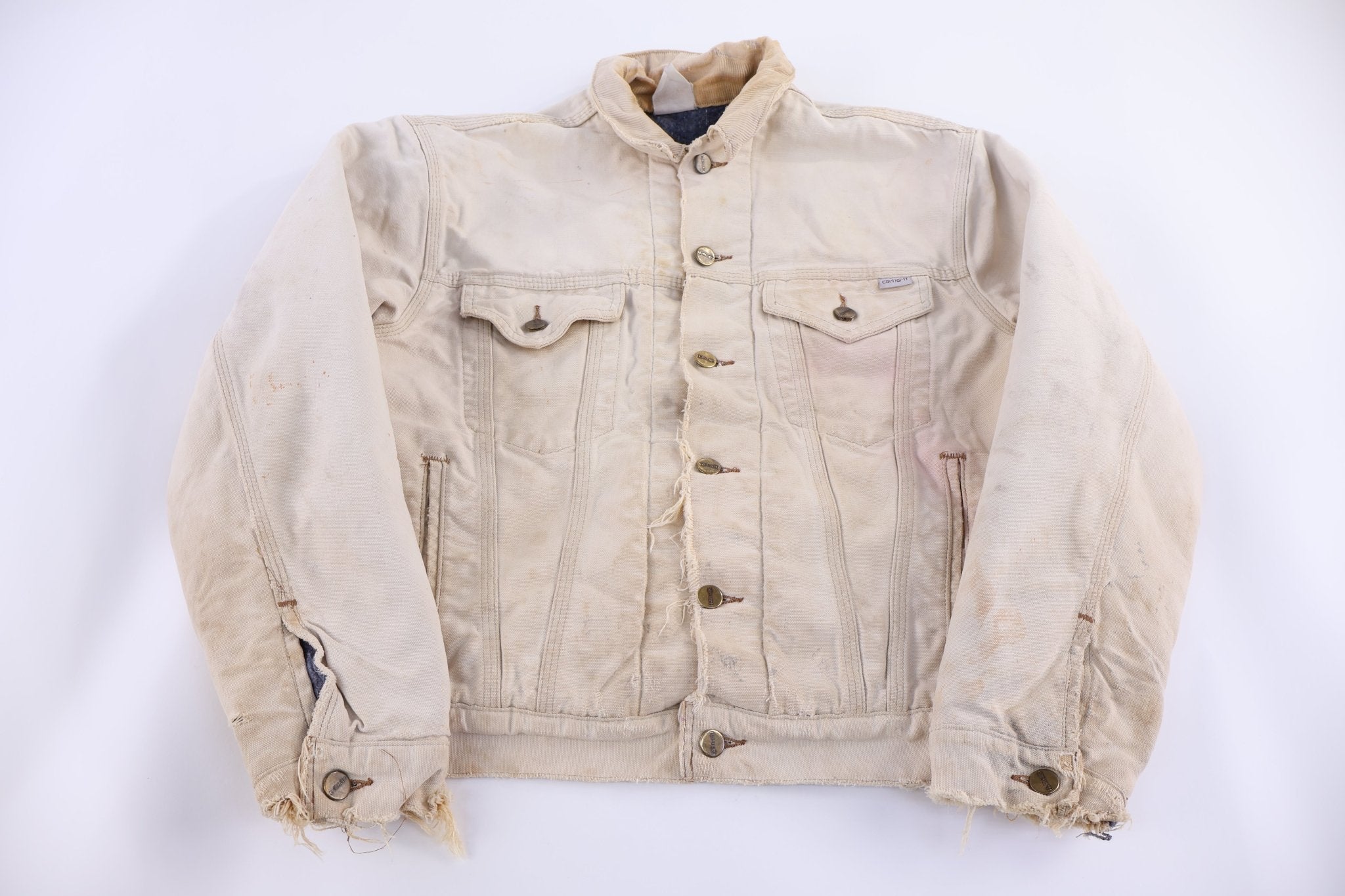 Carhartt Logo Patch Tan Blanket Lined Trucker Jacket - Jacket - Thrifted Threads