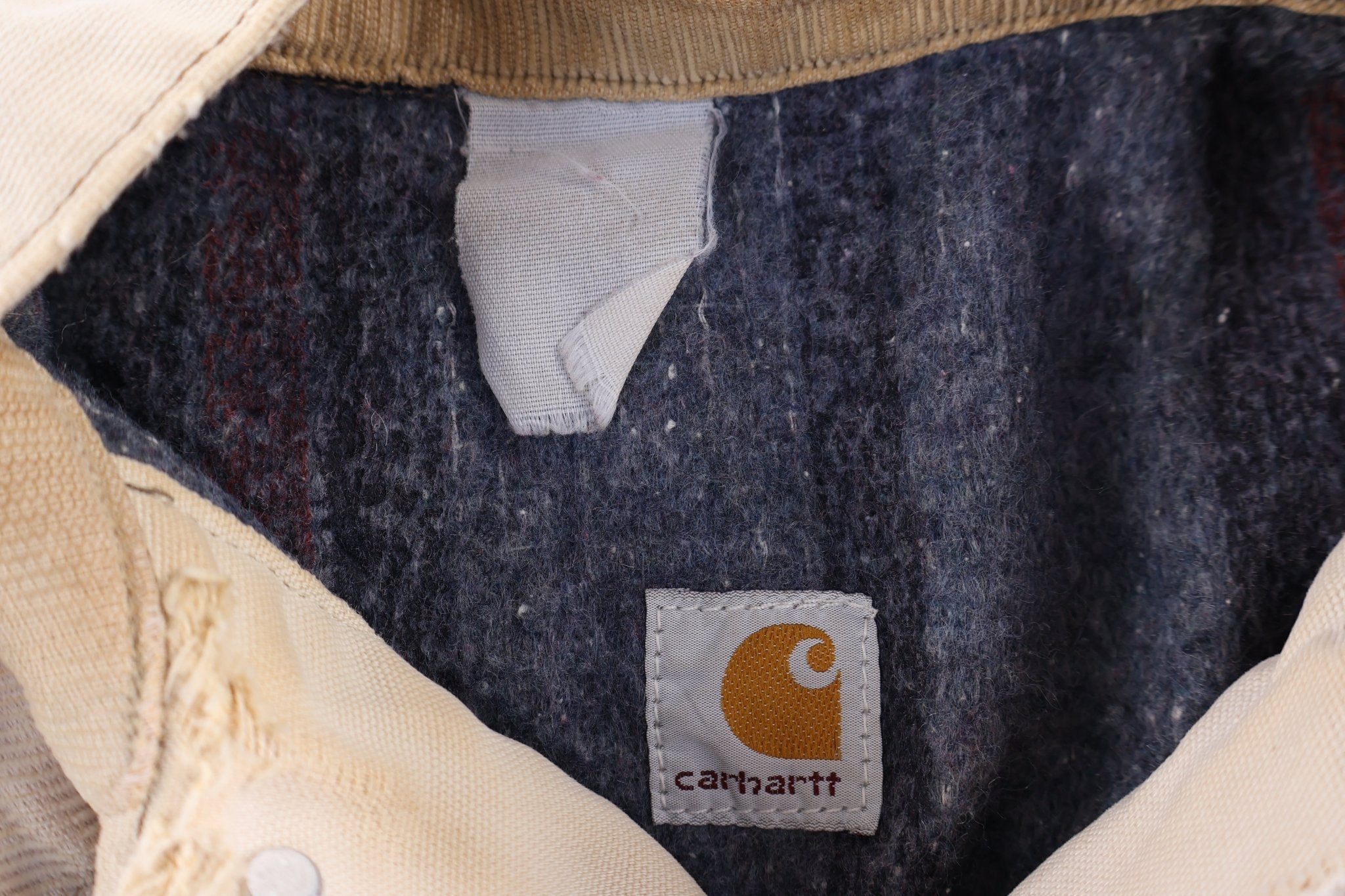Carhartt Logo Patch Tan Blanket Lined Trucker Jacket - Jacket - Thrifted Threads