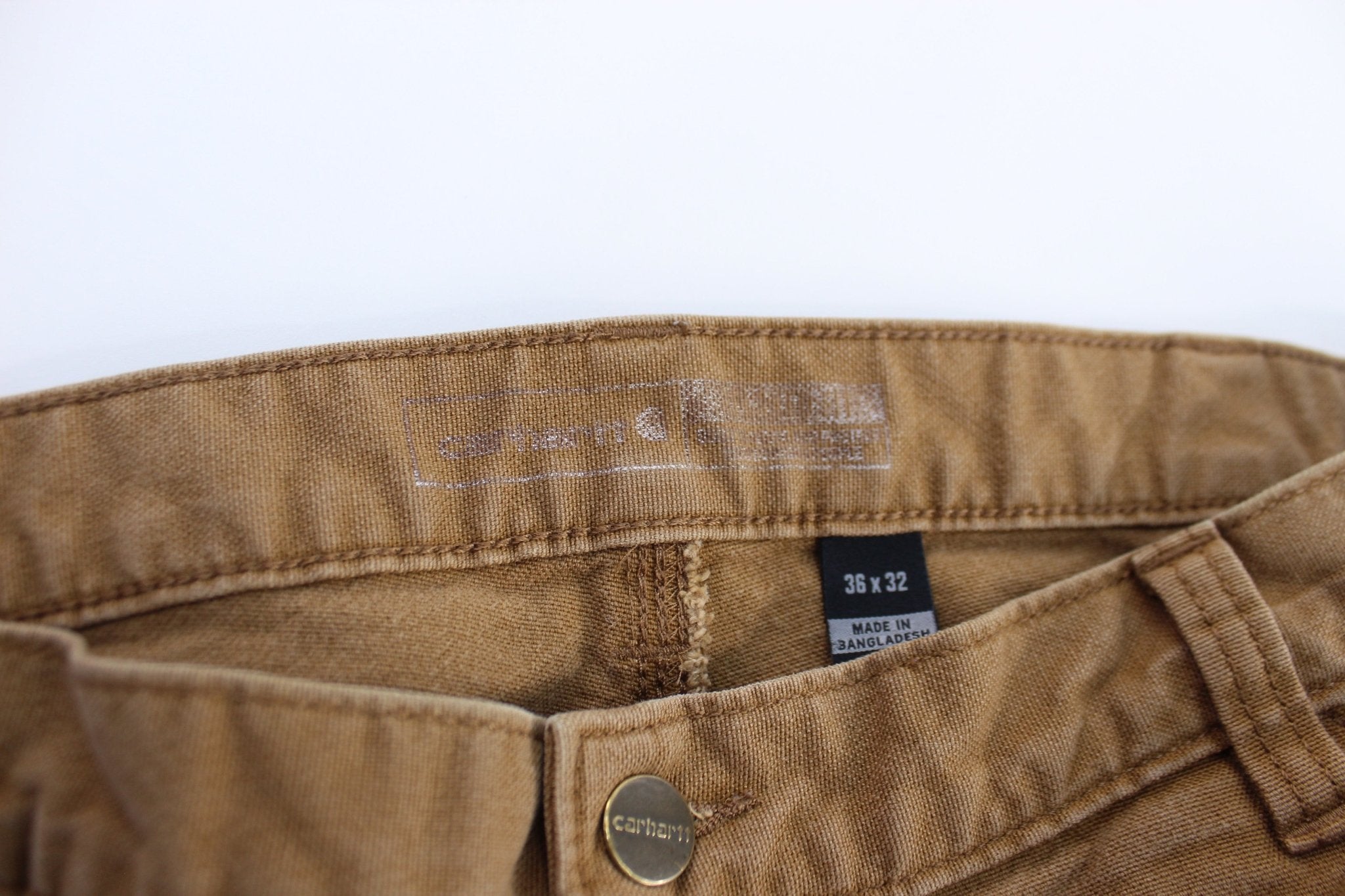 Carhartt Logo Patch Tan Carpenter Pants - ThriftedThreads.com