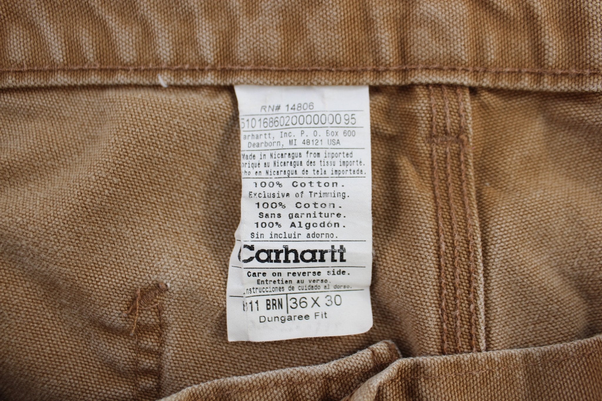 Carhartt Logo Patch Tan Carpenter Pants - ThriftedThreads.com