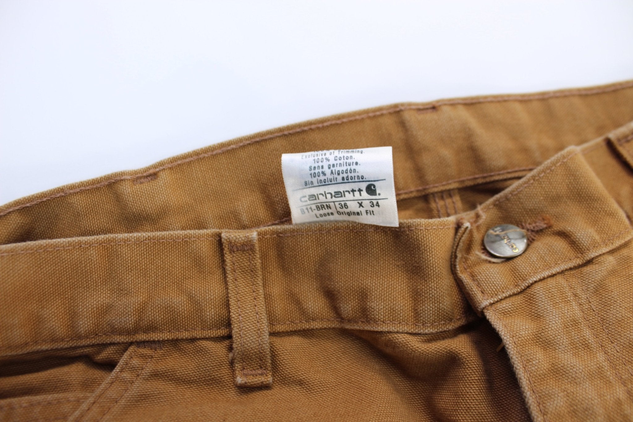Carhartt Logo Patch Tan Carpenter Pants - ThriftedThreads.com