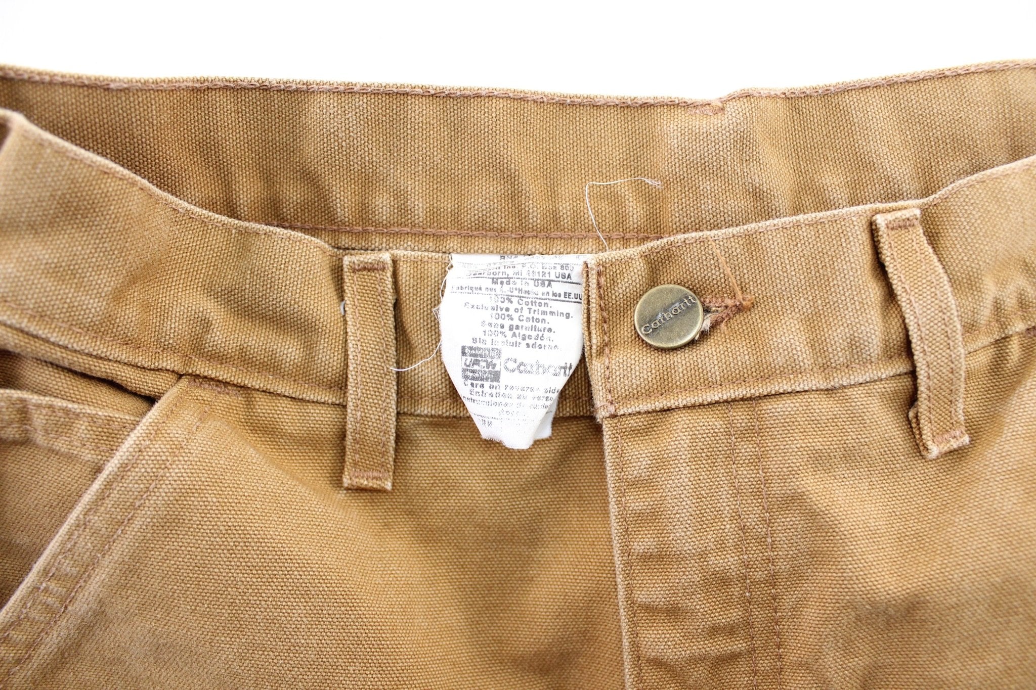 Carhartt Logo Patch Tan Carpenter Shorts - ThriftedThreads.com