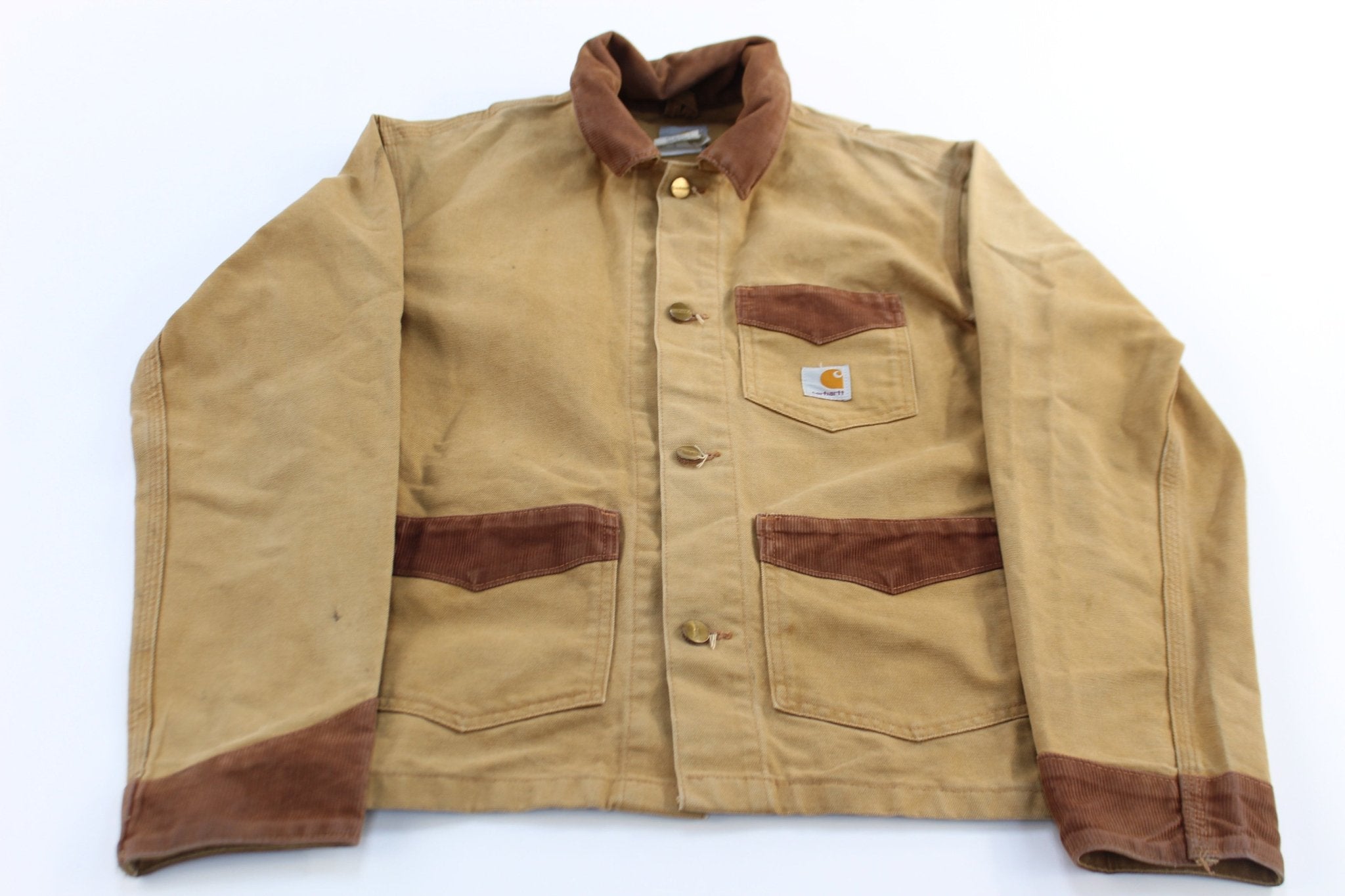 Carhartt Logo Patch Tan Chore Jacket - ThriftedThreads.com