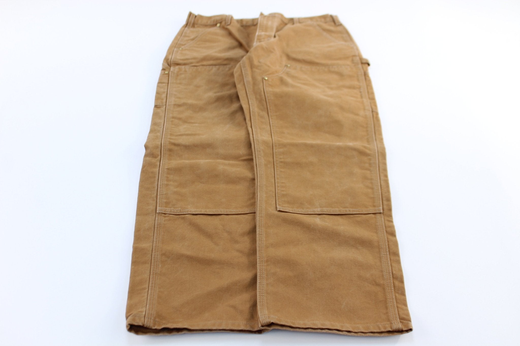 Carhartt Logo Patch Tan Double Knee Pants - ThriftedThreads.com
