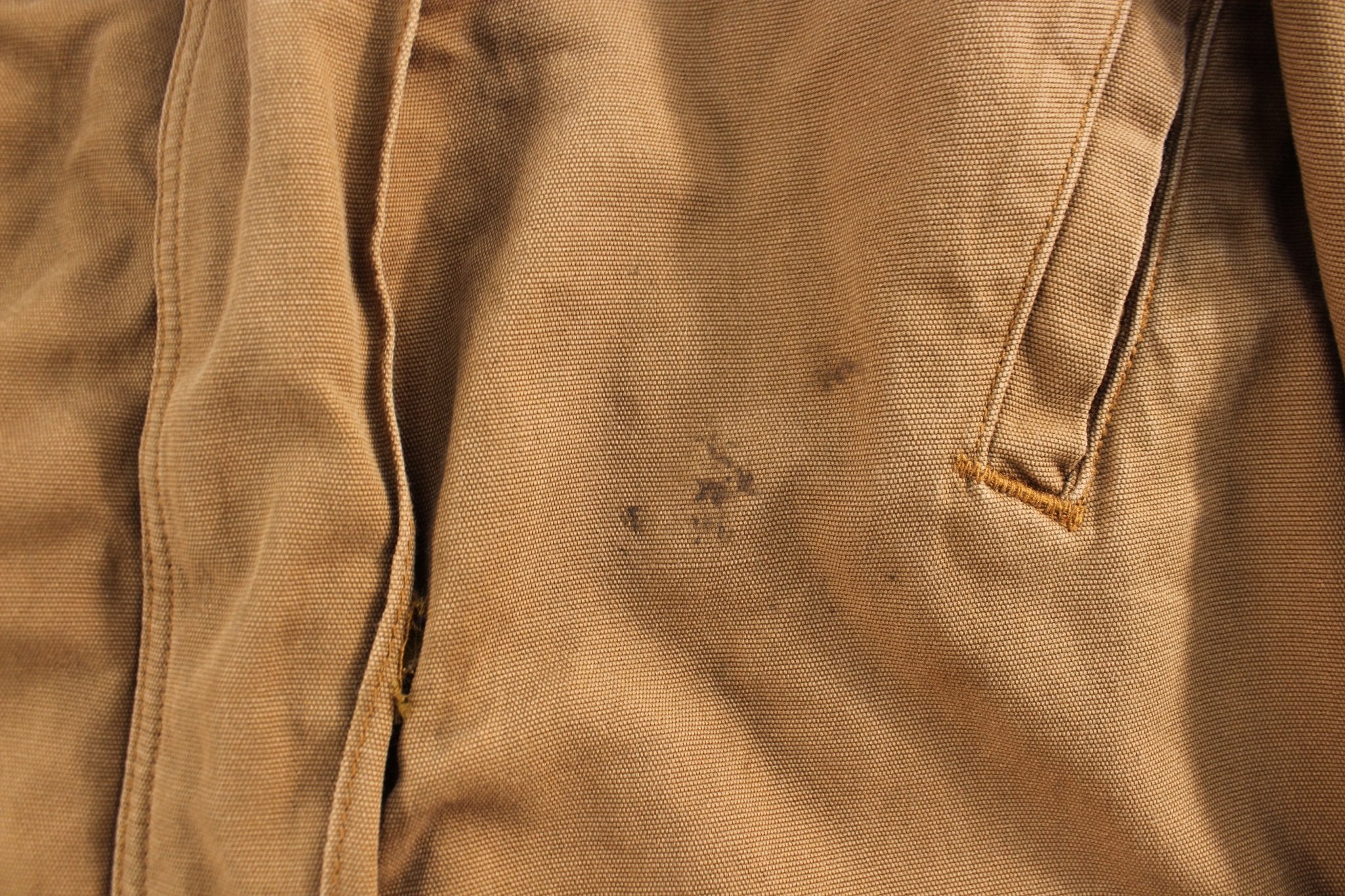 Carhartt Logo Patch Tan Flame Resistant Hooded Zip Up Jacket - ThriftedThreads.com