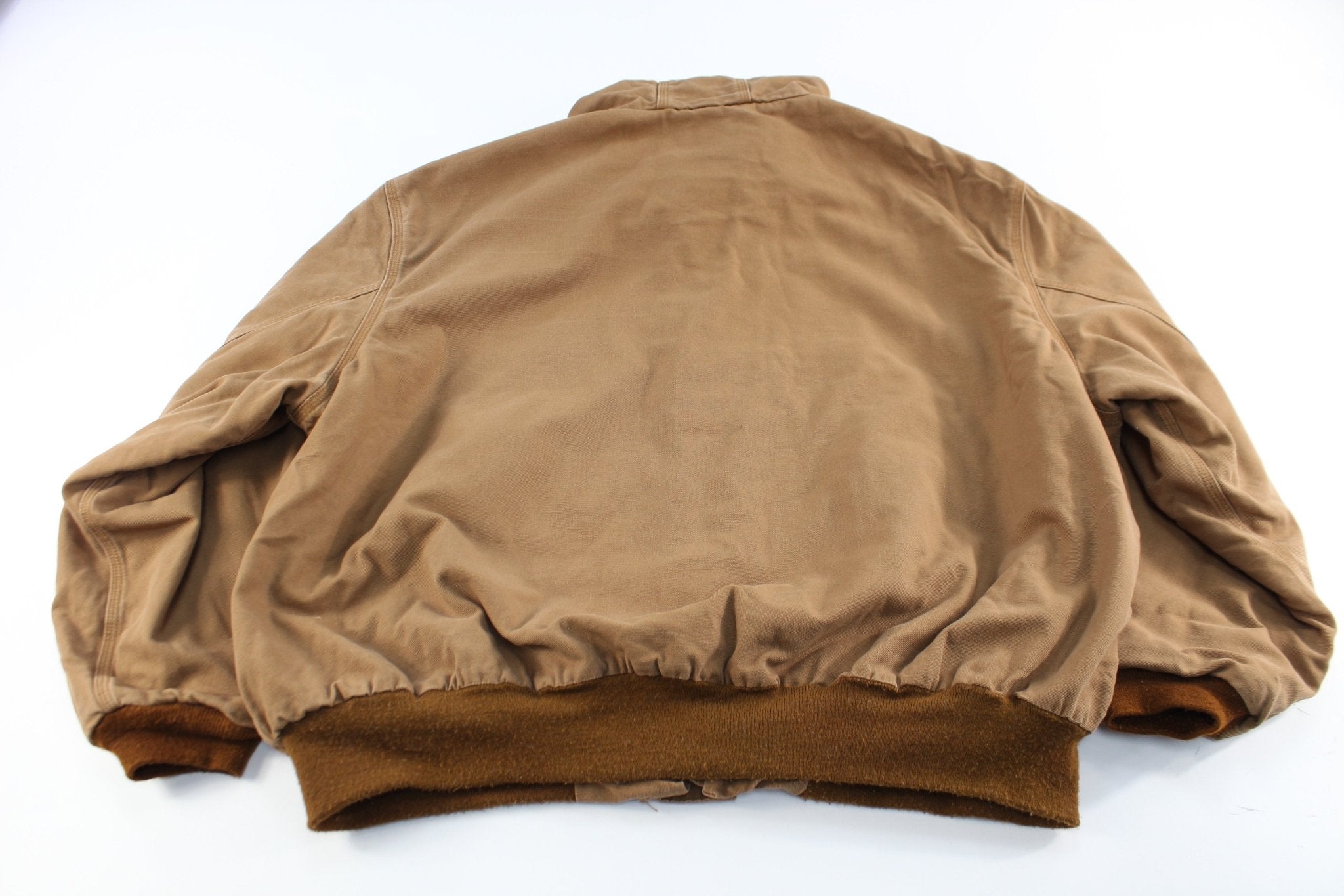 Carhartt Logo Patch Tan Flame Resistant Hooded Zip Up Jacket - ThriftedThreads.com