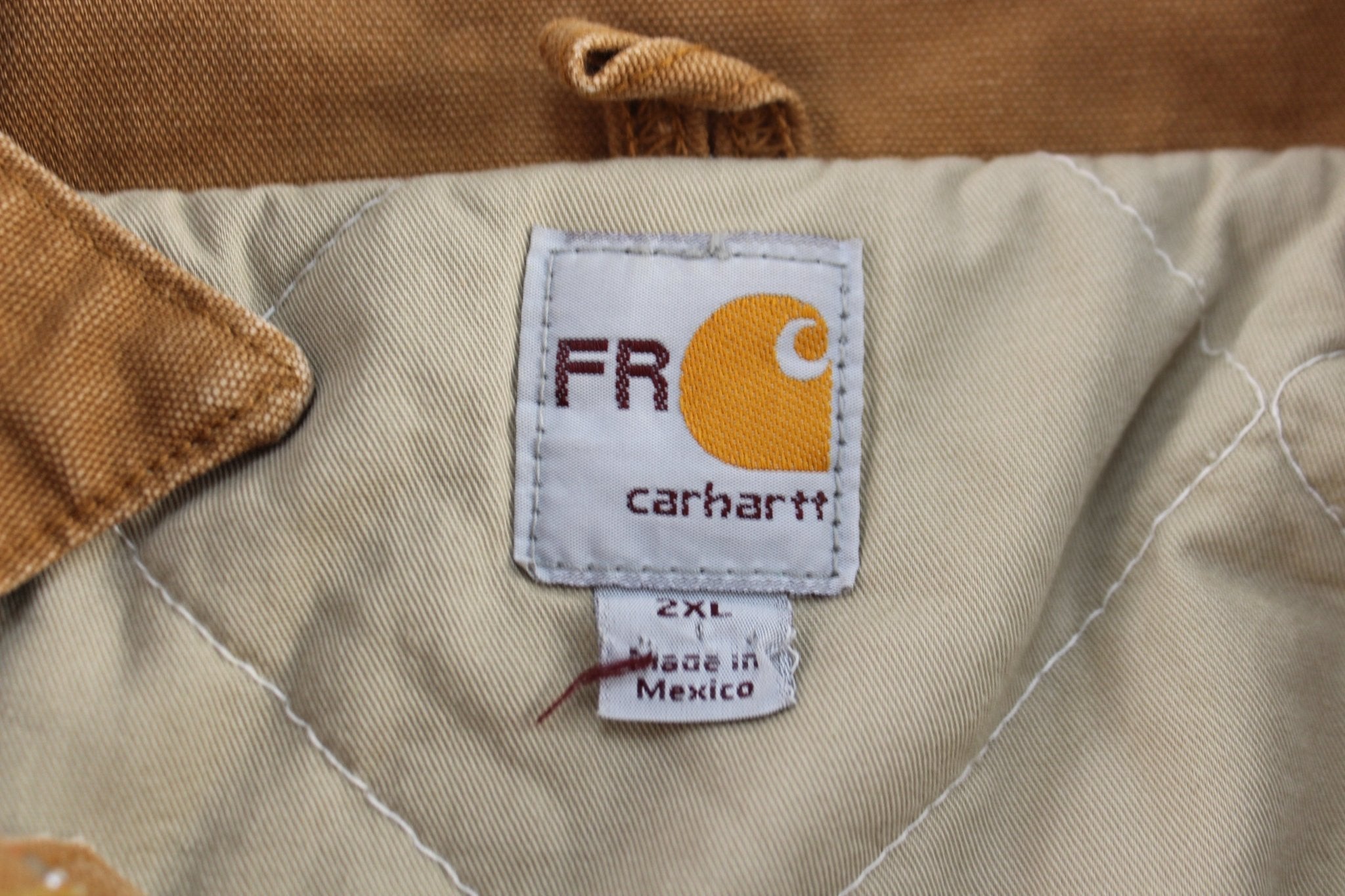 Carhartt Logo Patch Tan Flame Resistant Traditional Zip Up Jacket - Jackets - Thrifted Threads