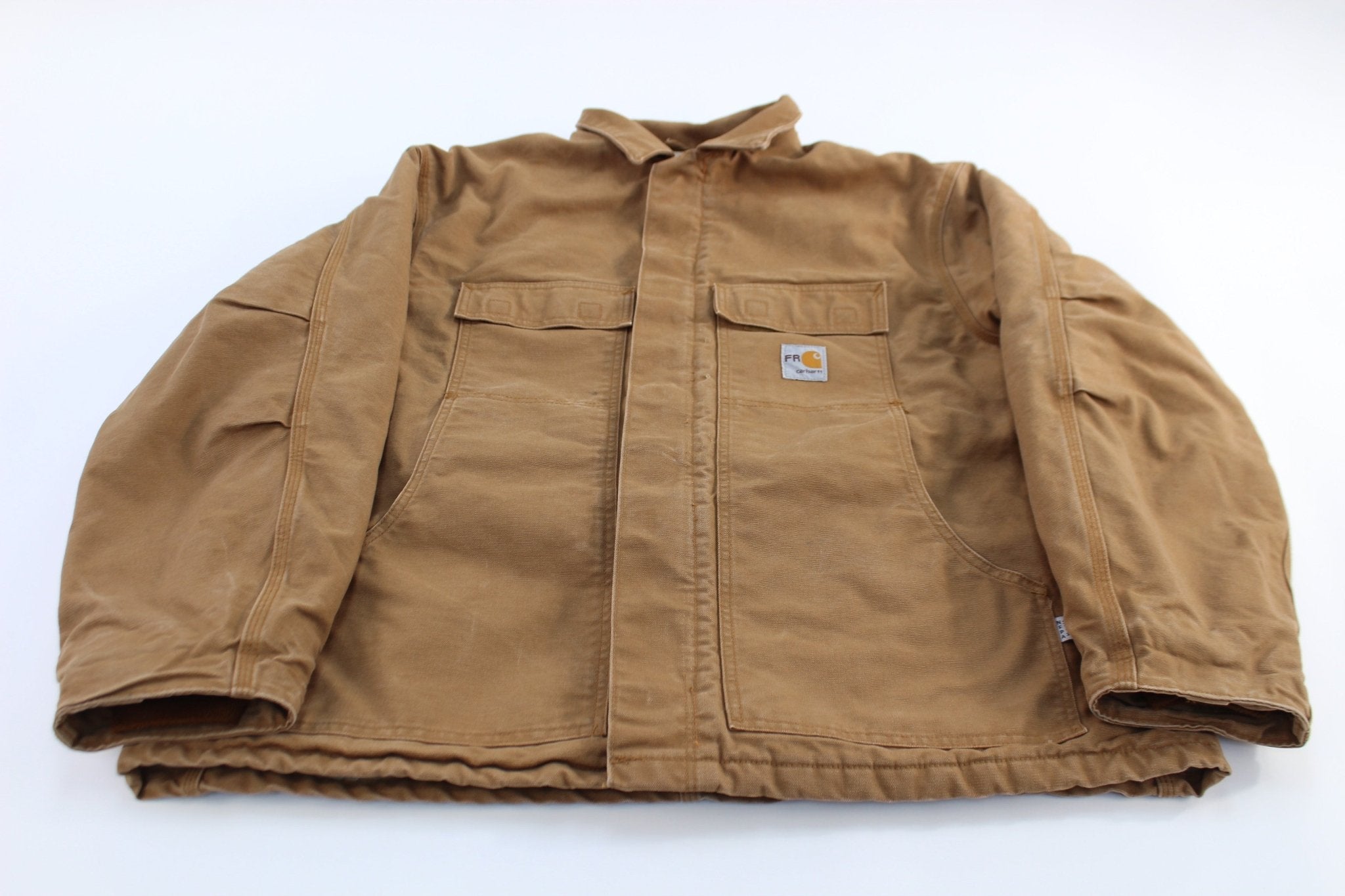 Carhartt Logo Patch Tan Flame Resistant Traditional Zip Up Jacket - Jackets - Thrifted Threads