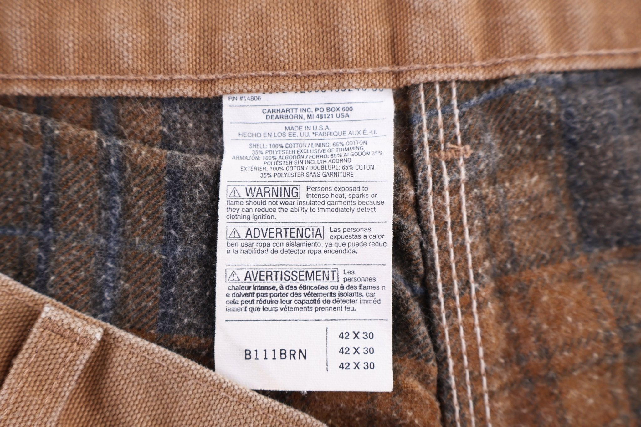Carhartt Logo Patch Tan Flannel Lined Pants - Pants - Thrifted Threads