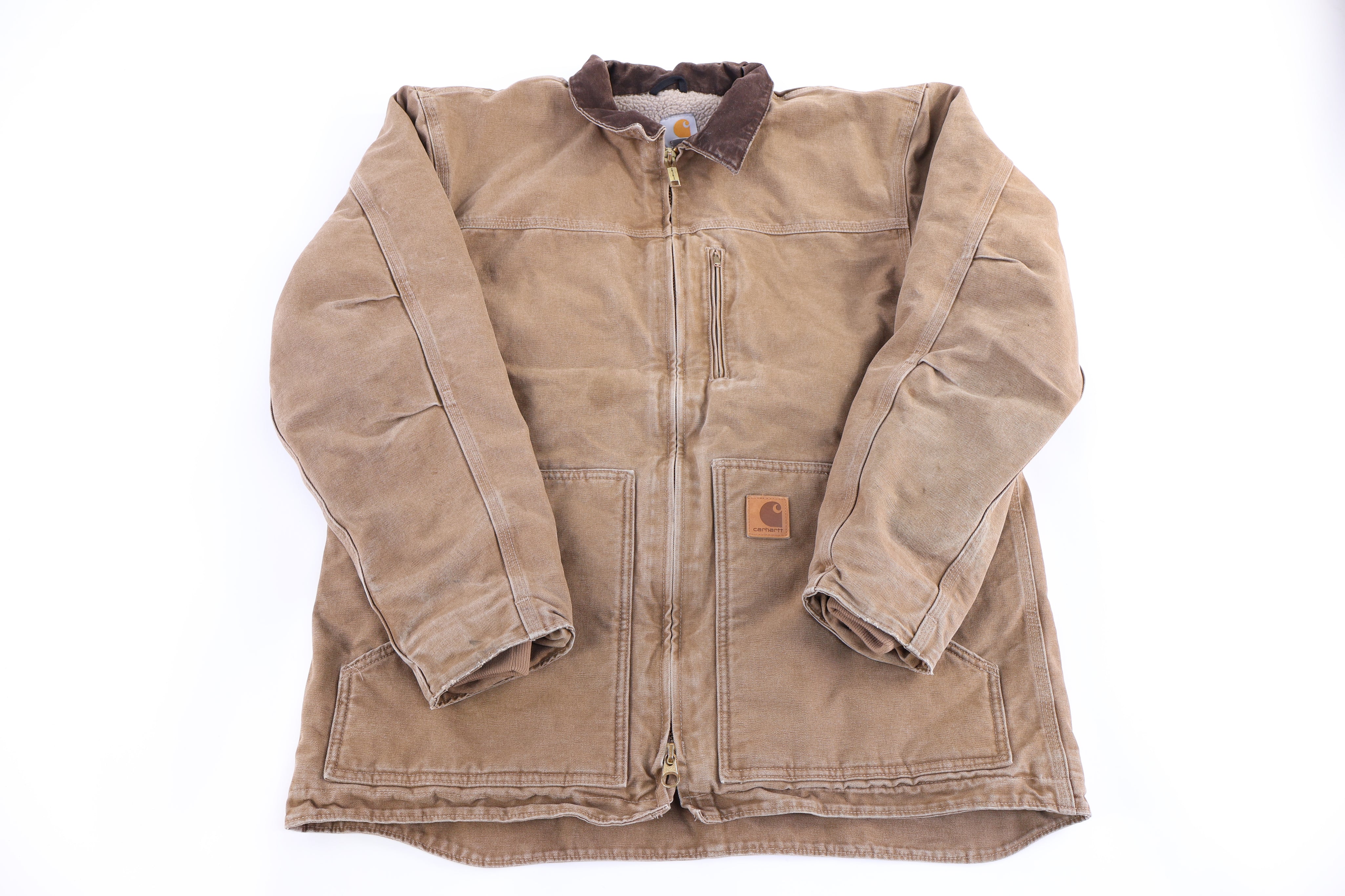 Carhartt Logo Patch Tan Full Zip Jacket - Jacket - Thrifted Threads