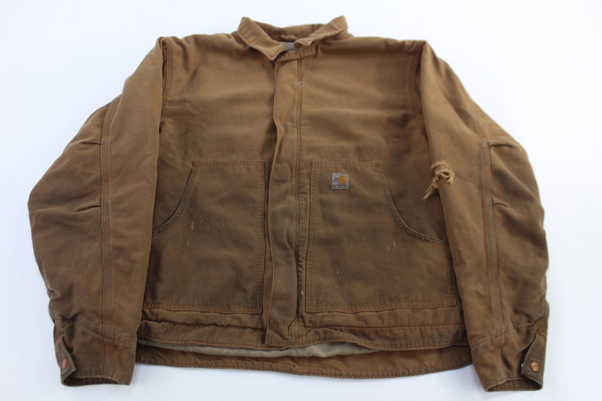 Carhartt Logo Patch Tan Full Zip Jacket - Jacket - Thrifted Threads