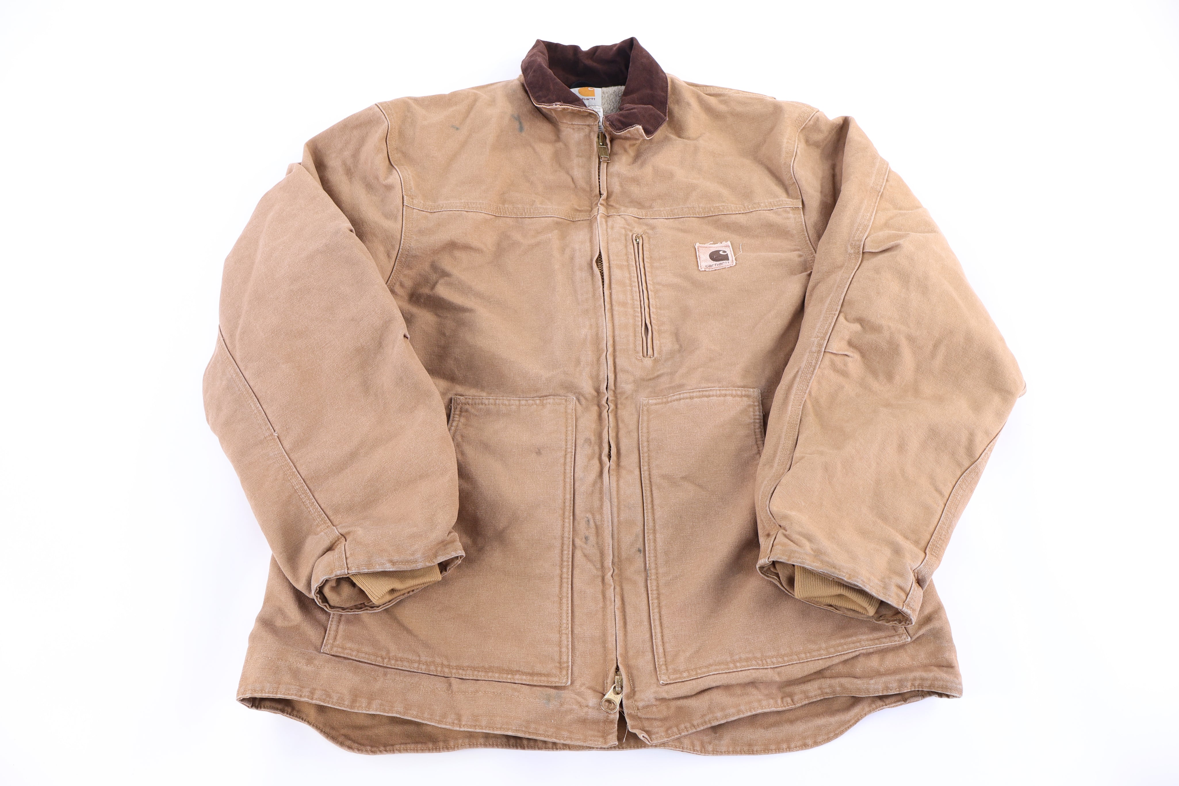 Carhartt Logo Patch Tan Full Zip Jacket - Jacket - Thrifted Threads