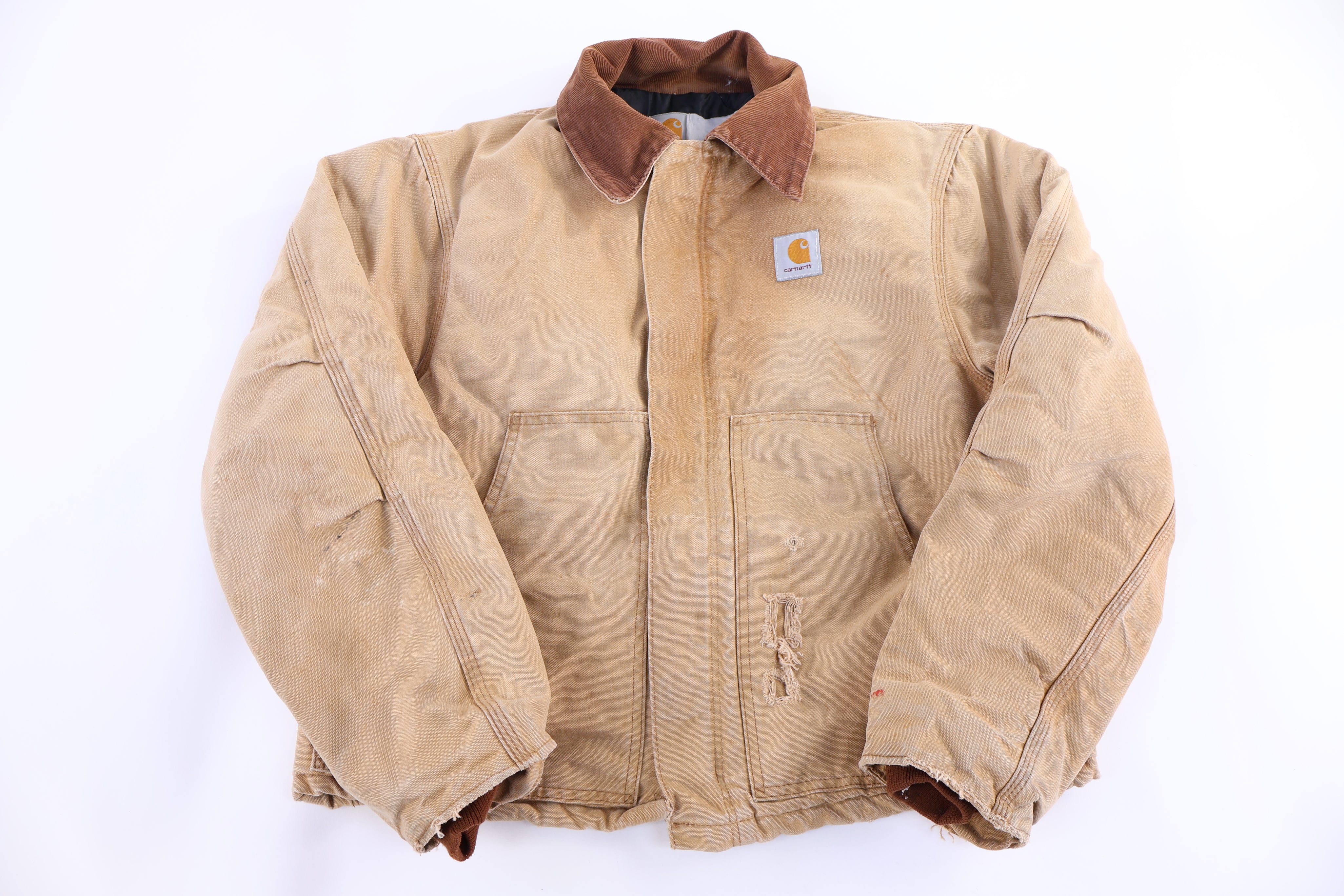 Carhartt Logo Patch Tan Full Zip Jacket - Jacket - Thrifted Threads