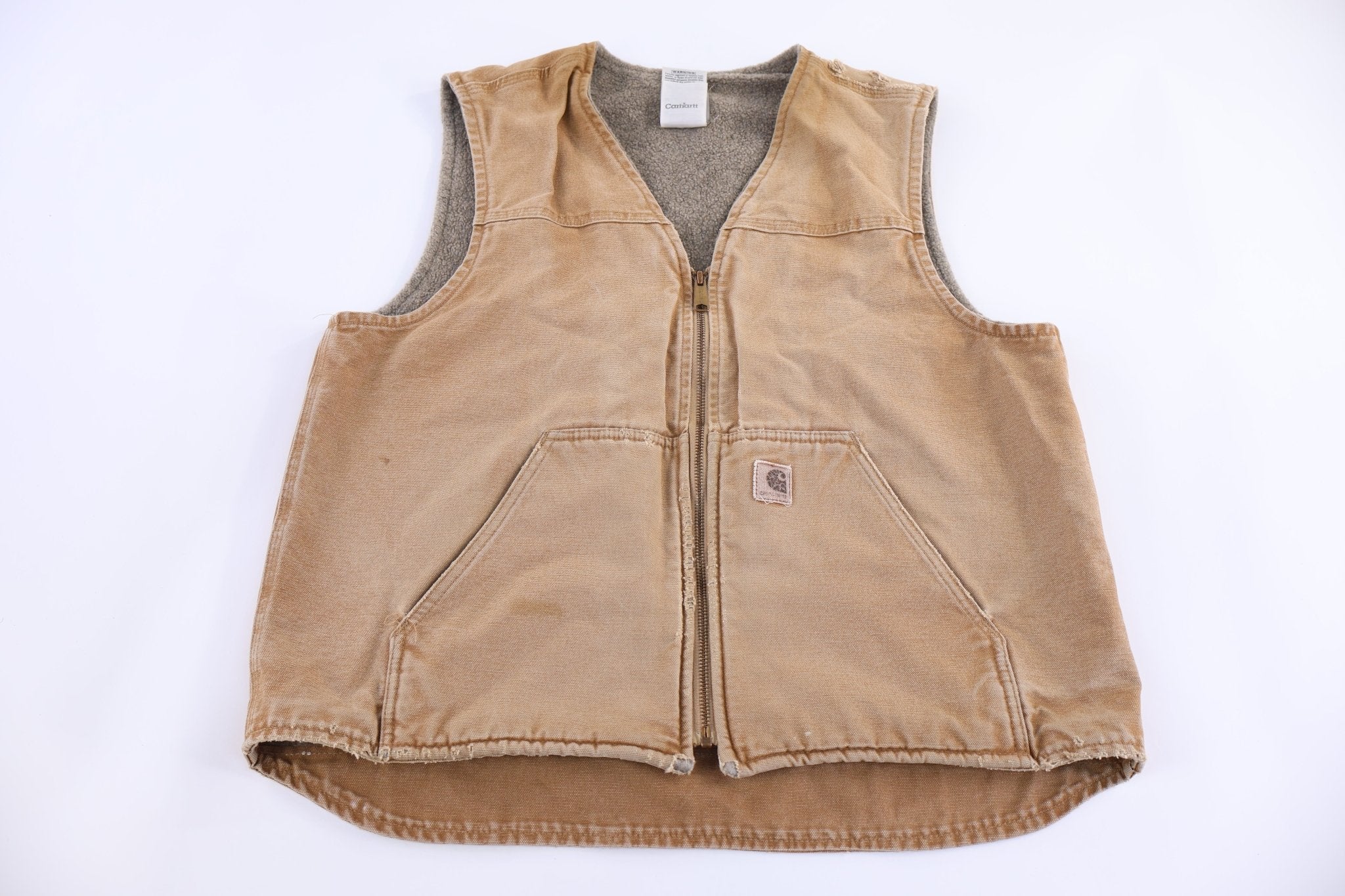 Carhartt Logo Patch Tan Full Zip Vest - Vest - Thrifted Threads