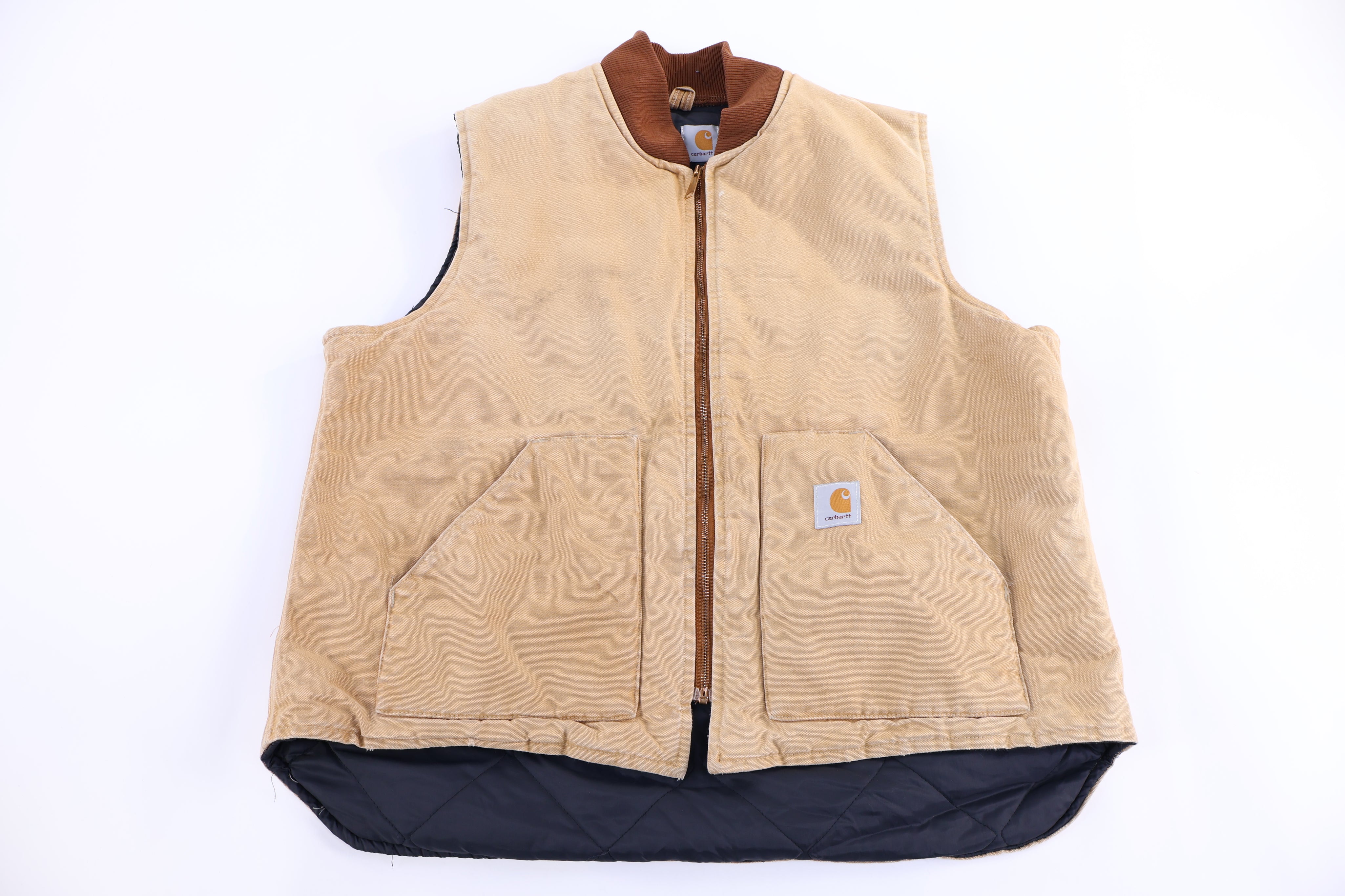 Carhartt Logo Patch Tan Full Zip Vest - Vest - Thrifted Threads