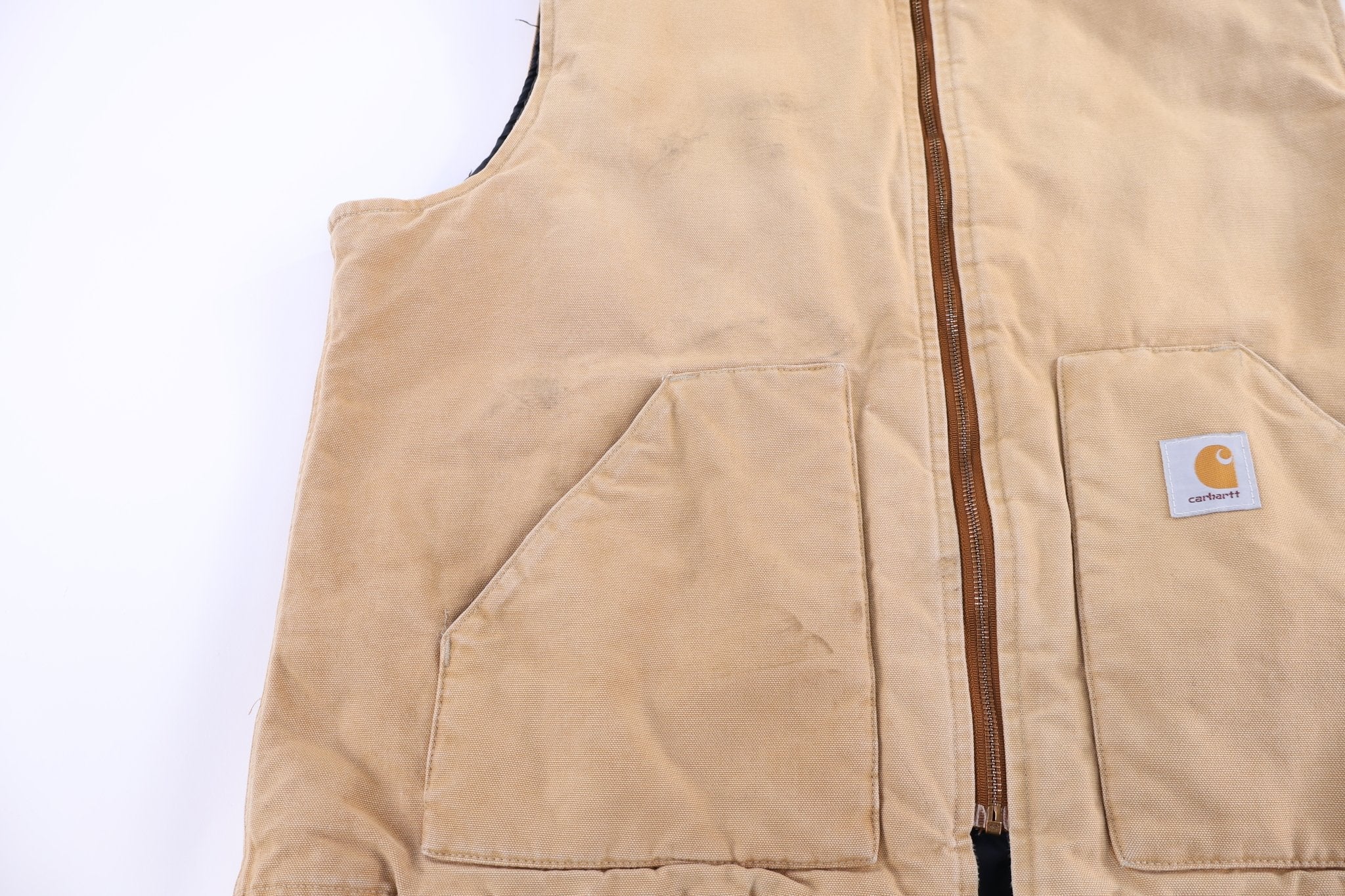 Carhartt Logo Patch Tan Full Zip Vest - Vest - Thrifted Threads