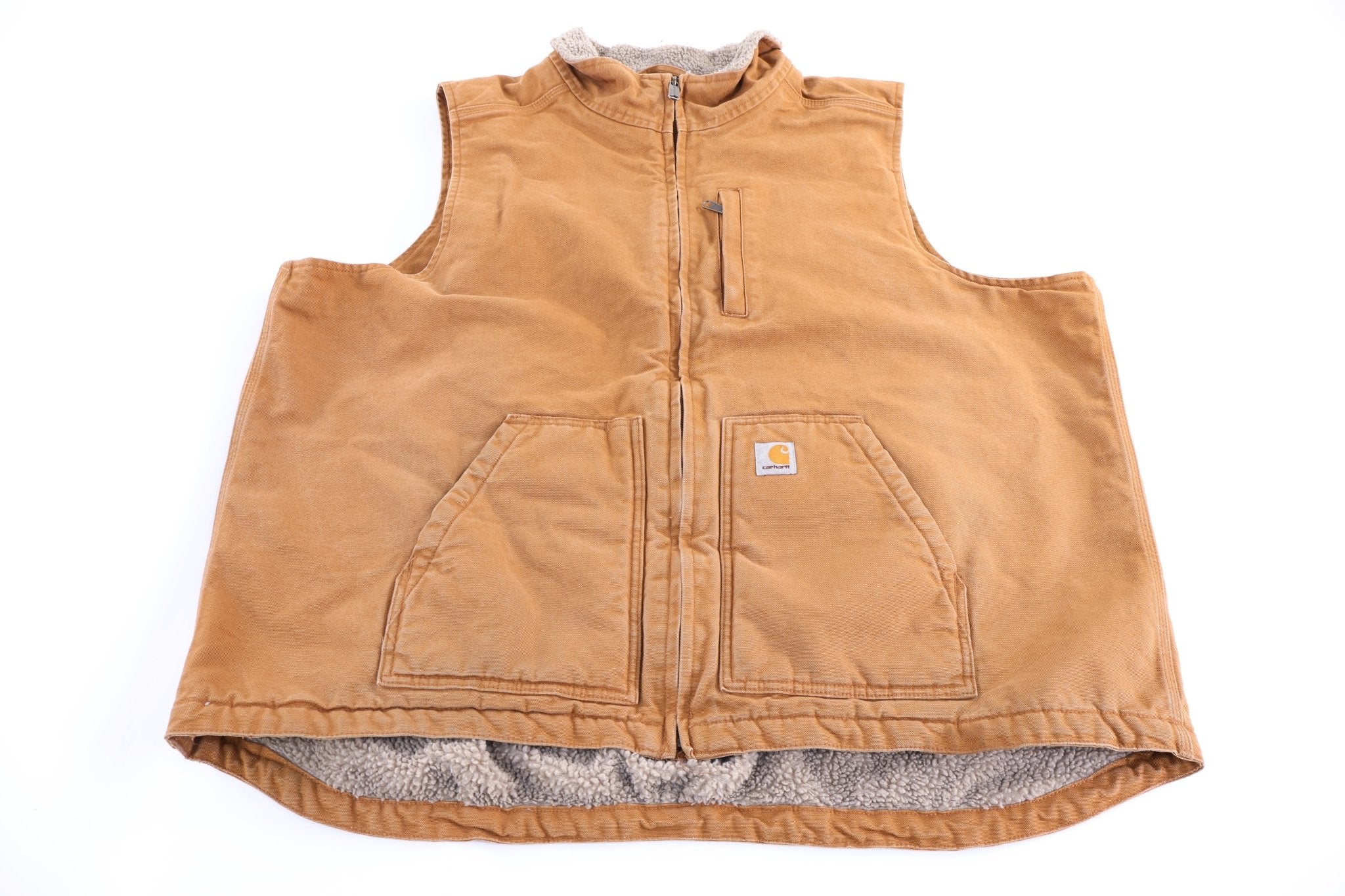 Carhartt Logo Patch Tan Full Zip Vest - Vest - Thrifted Threads