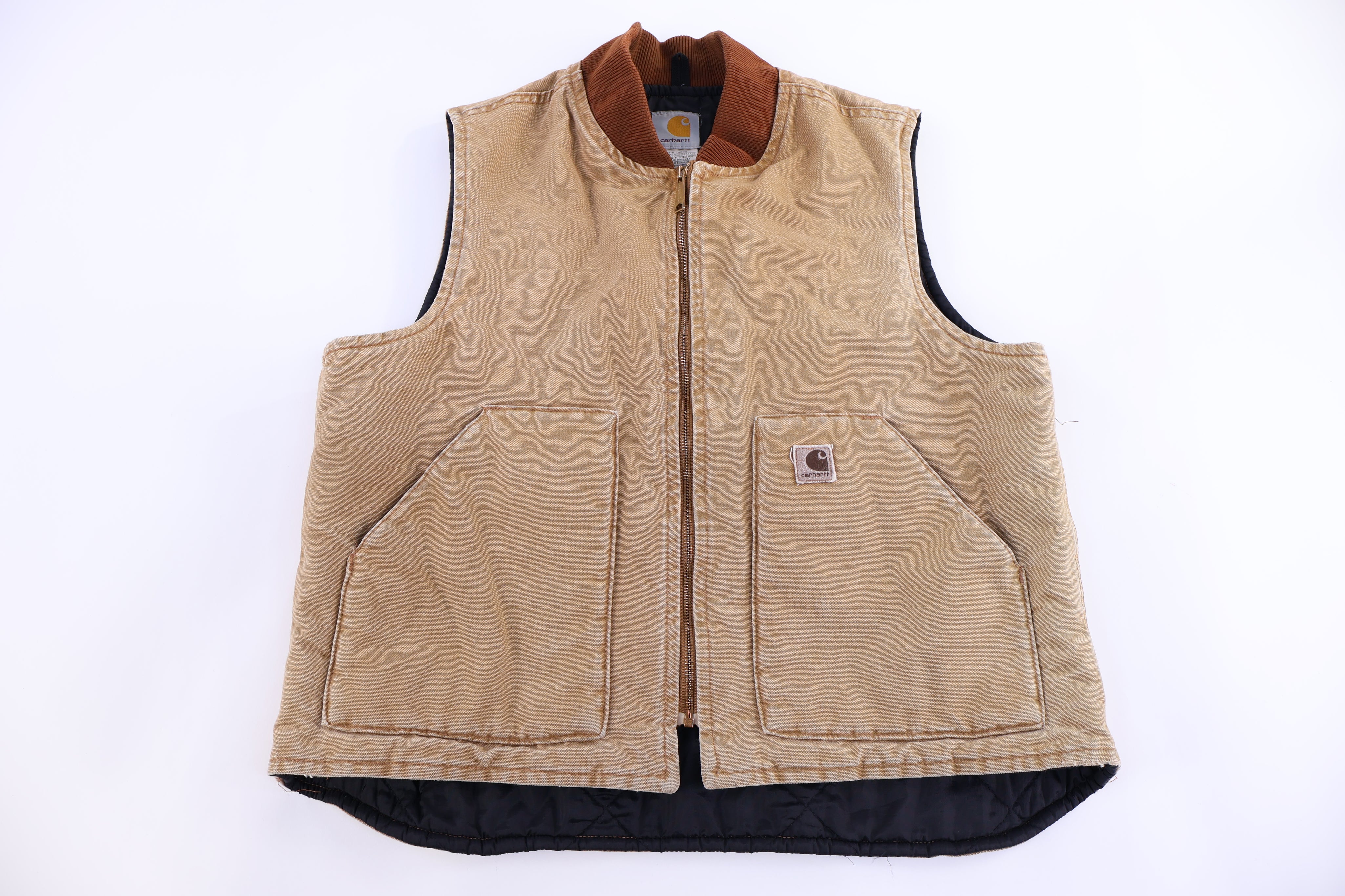 Carhartt Logo Patch Tan Full Zip Vest - Vest - Thrifted Threads