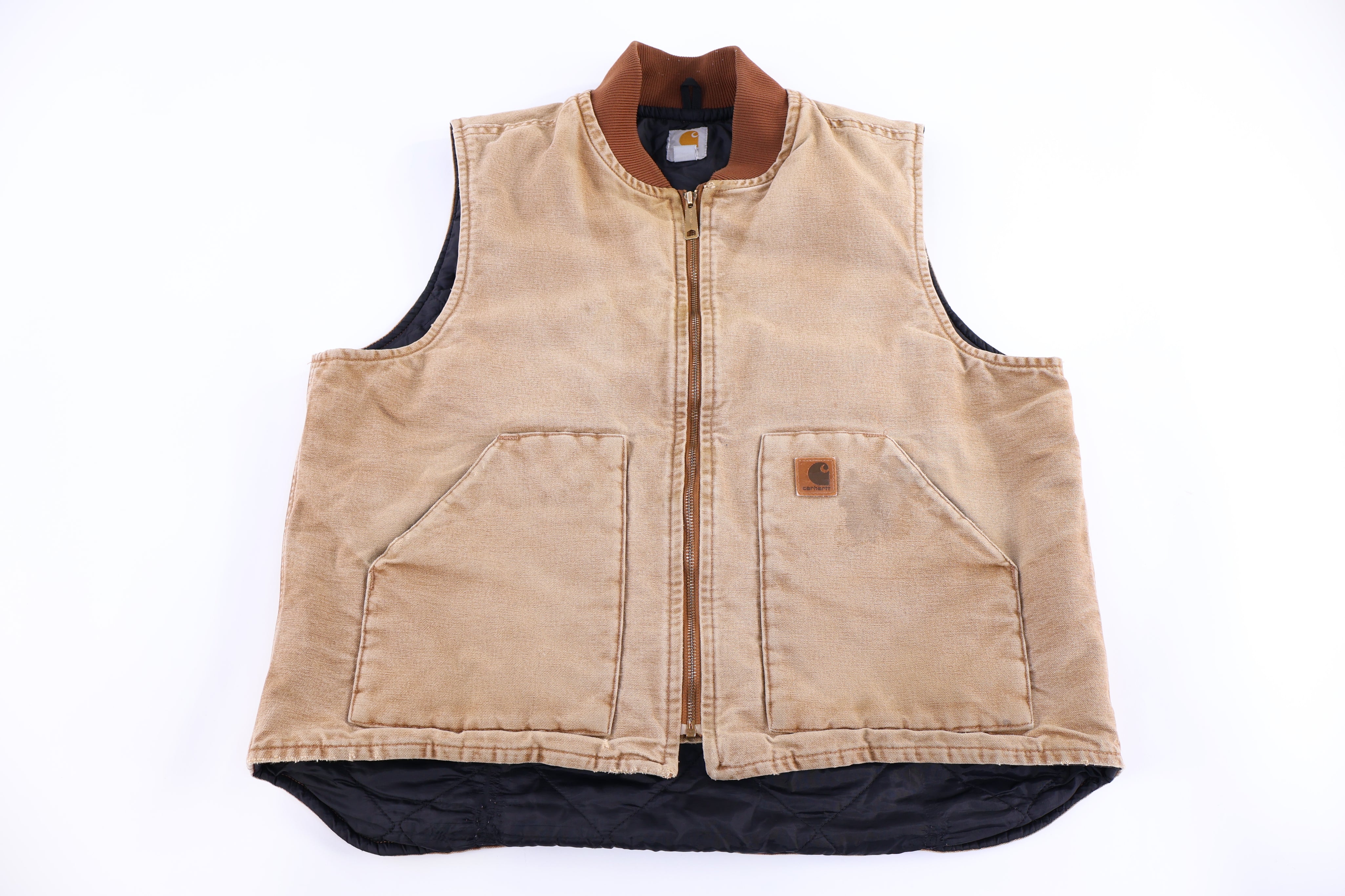 Carhartt Logo Patch Tan Full Zip Vest - Vest - Thrifted Threads