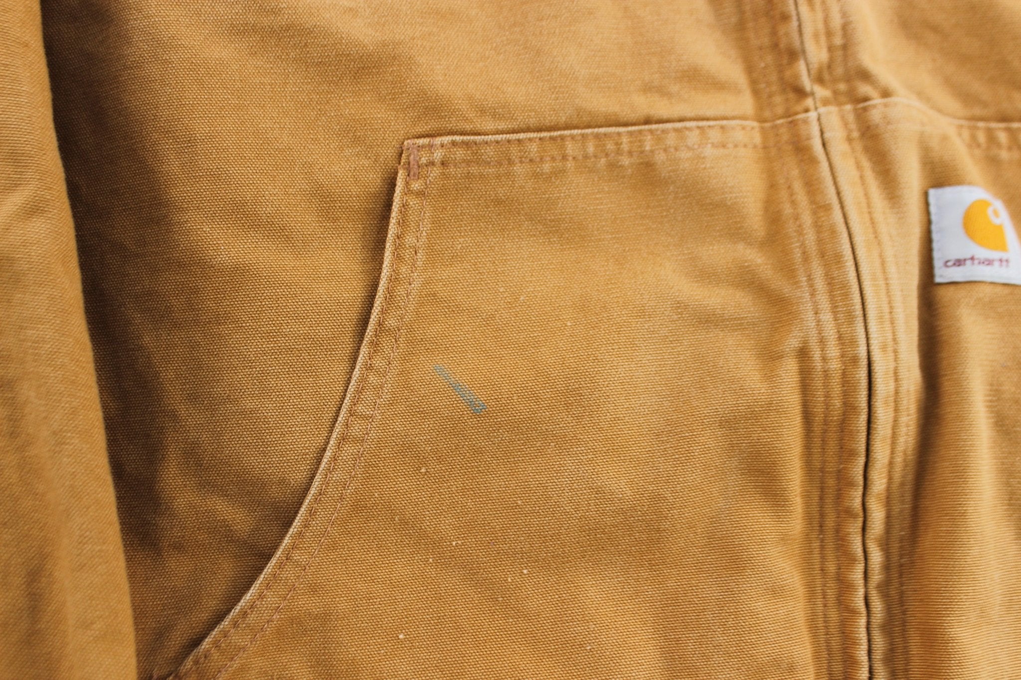Carhartt Logo Patch Tan Hooded Zip Up Jacket - ThriftedThreads.com