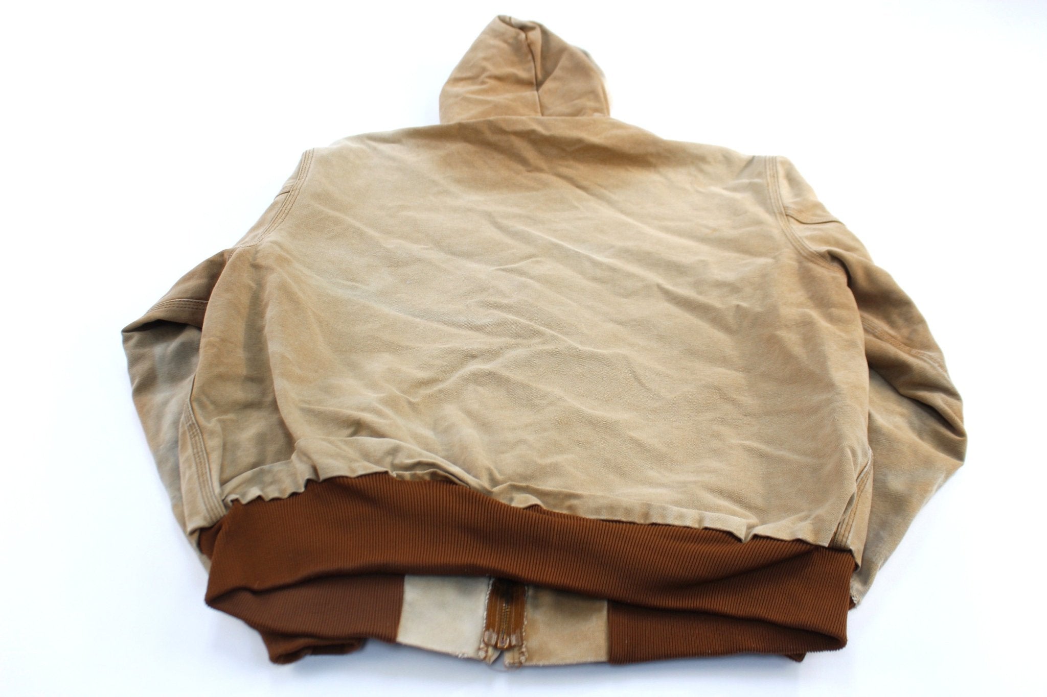 Carhartt Logo Patch Tan Hooded Zip Up Jacket - ThriftedThreads.com