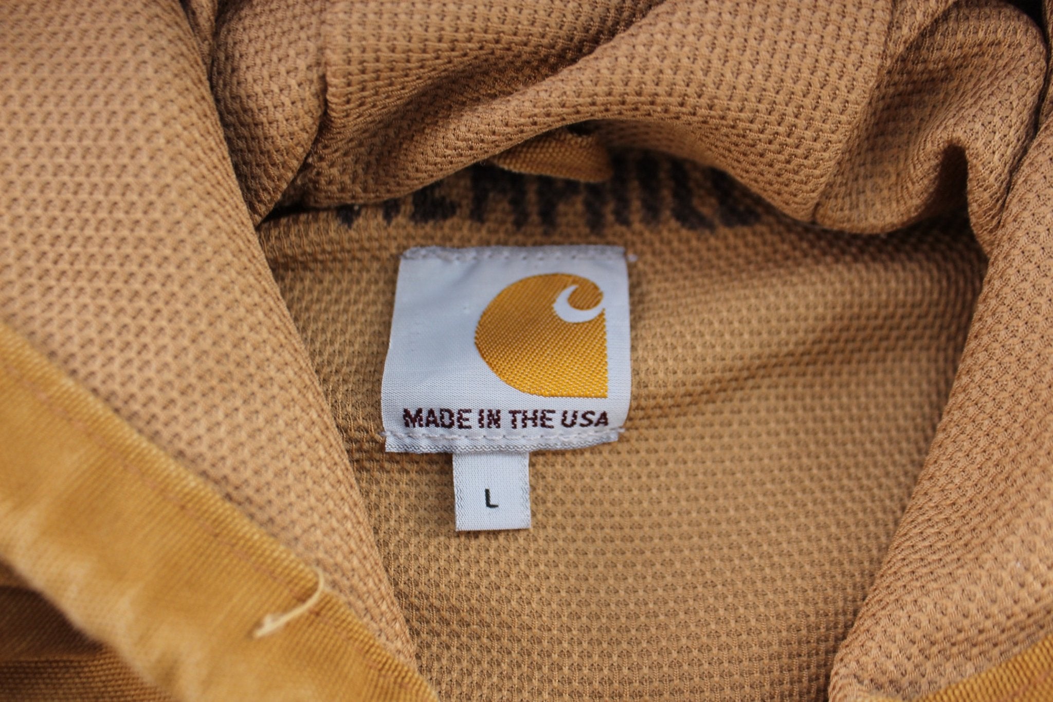 Carhartt Logo Patch Tan Hooded Zip Up Jacket - ThriftedThreads.com