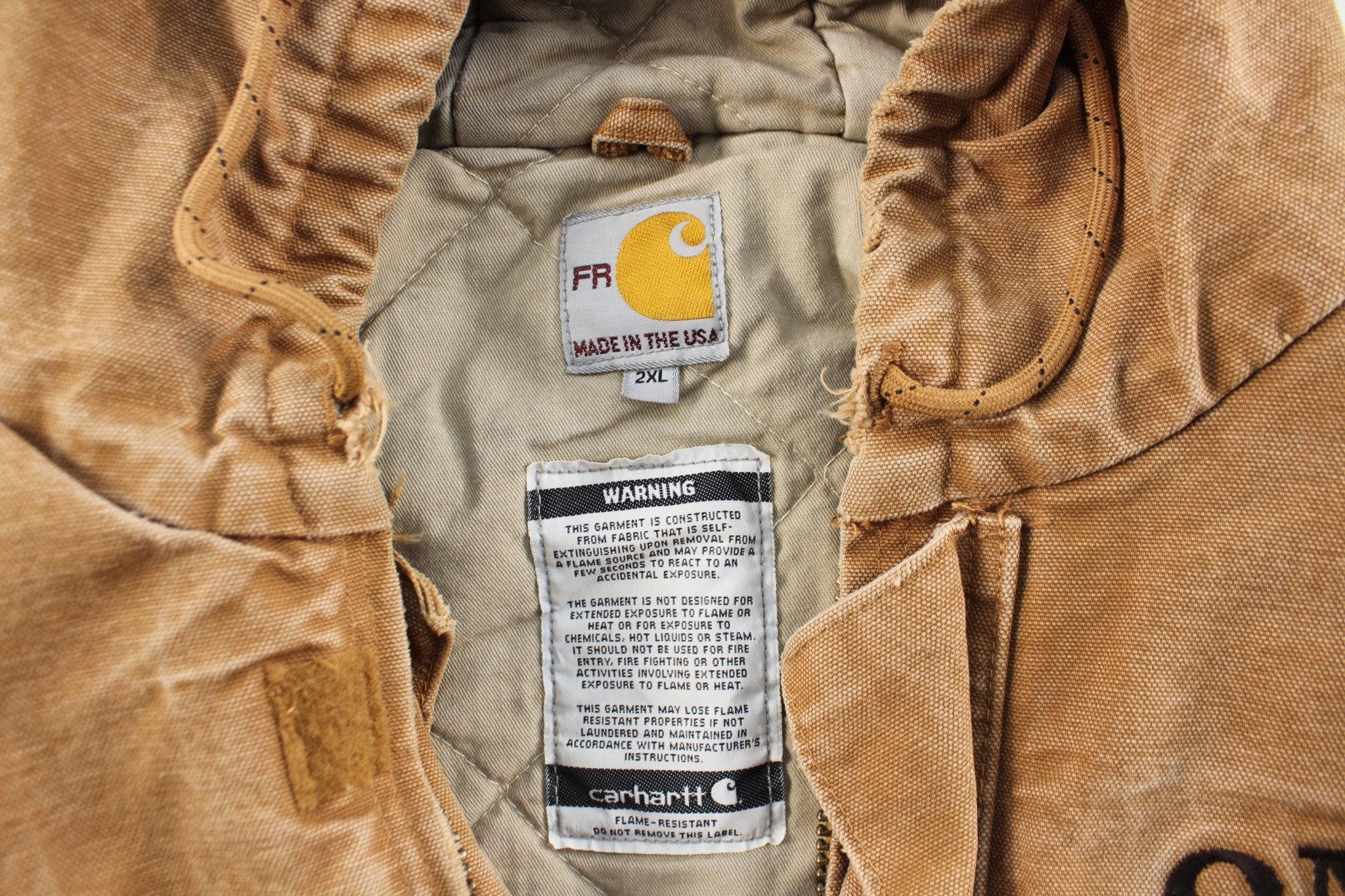 Carhartt Logo Patch Tan Hooded Zip Up Jacket - ThriftedThreads.com