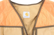 Carhartt Logo Patch Tan & Orange Zip Up Vest - ThriftedThreads.com