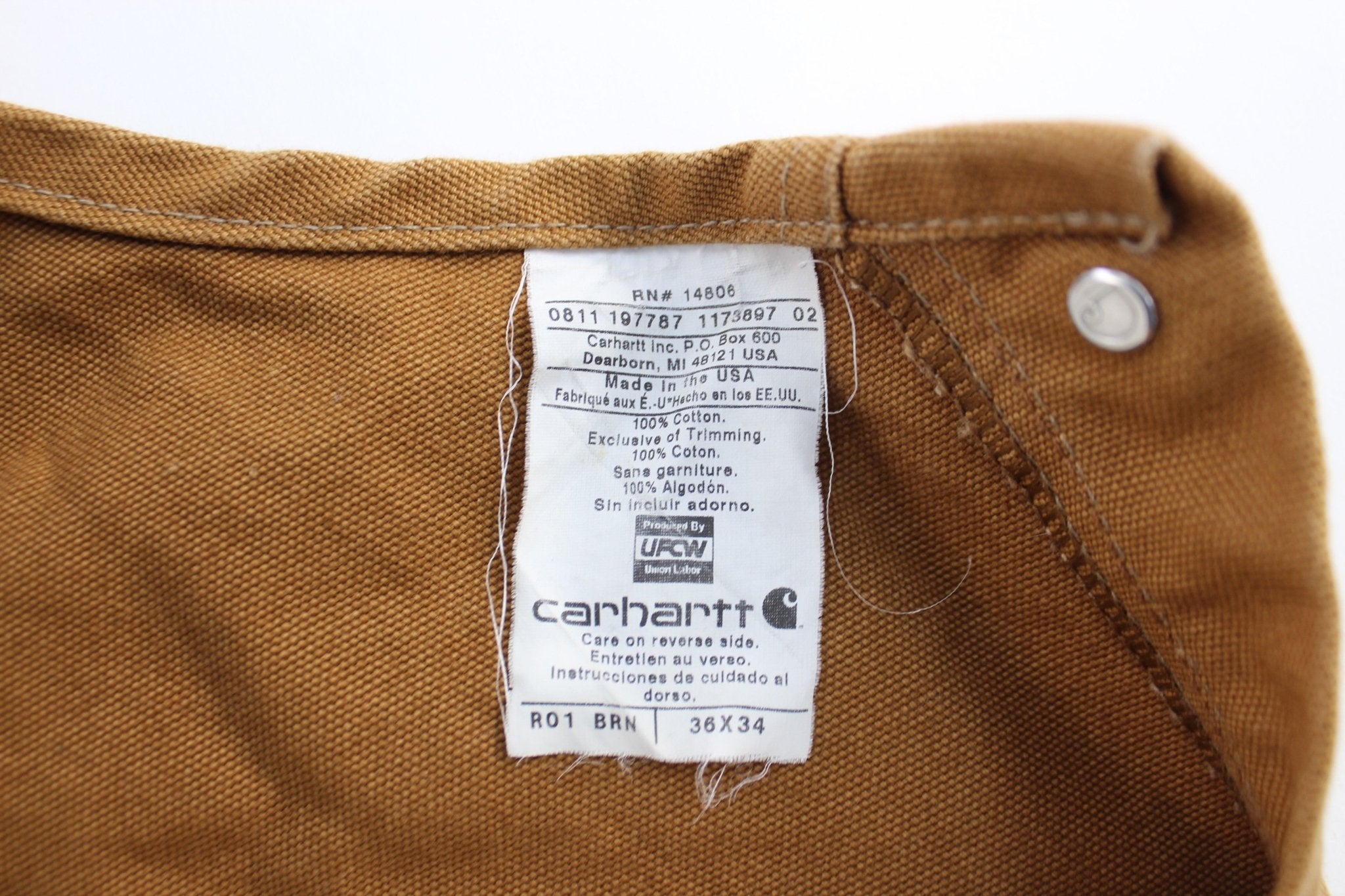 Carhartt Logo Patch Tan Overalls - ThriftedThreads.com