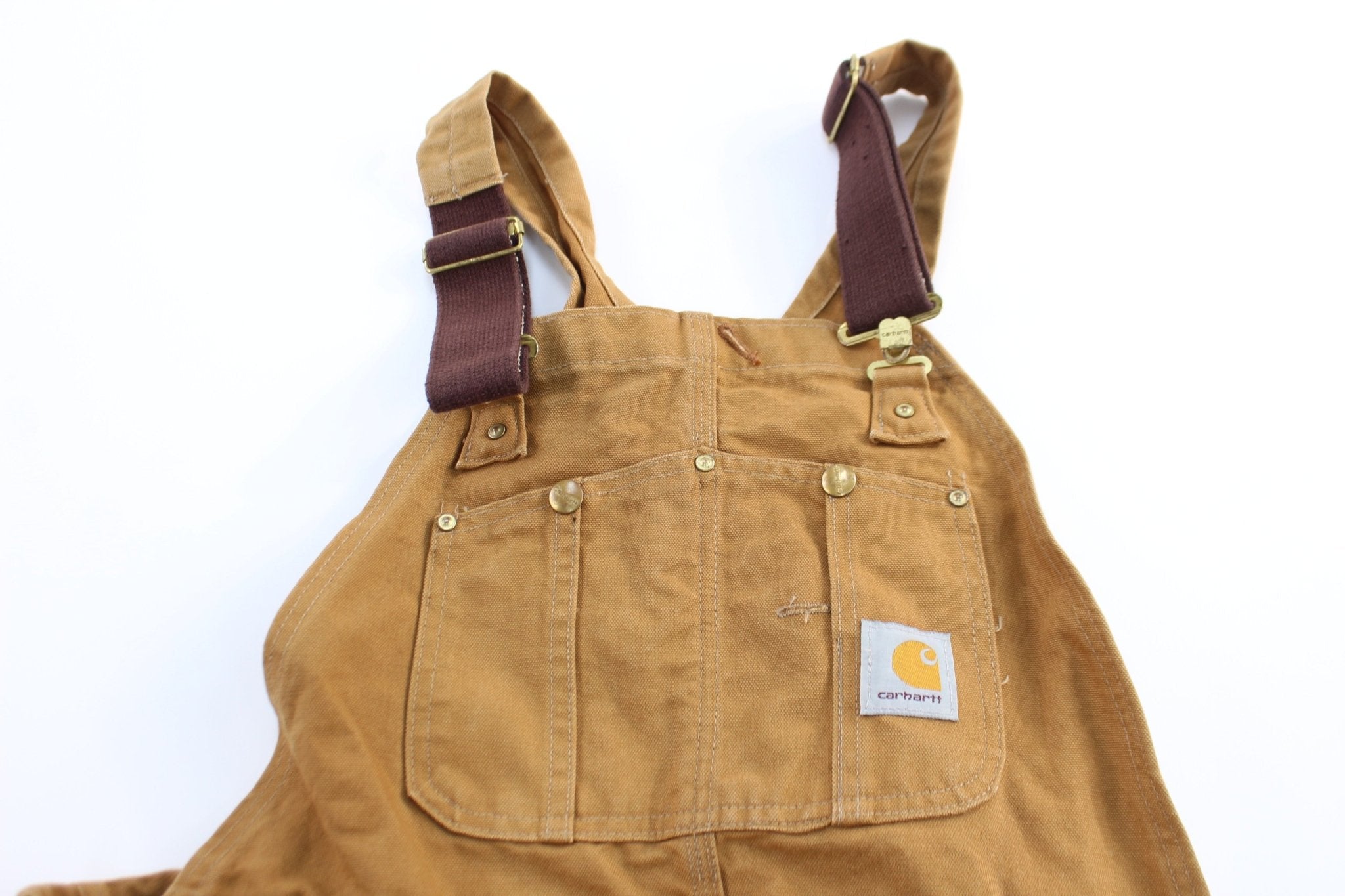 Carhartt Logo Patch Tan Overalls - ThriftedThreads.com