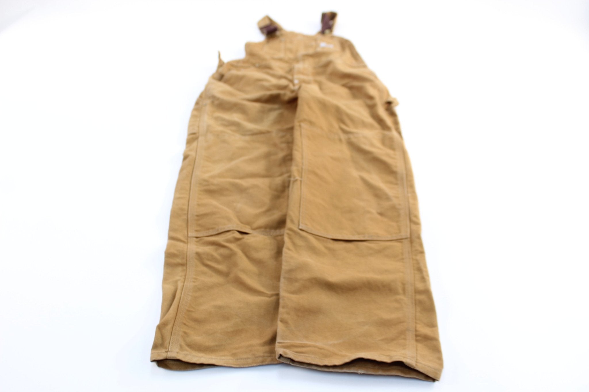Carhartt Logo Patch Tan Overalls - ThriftedThreads.com