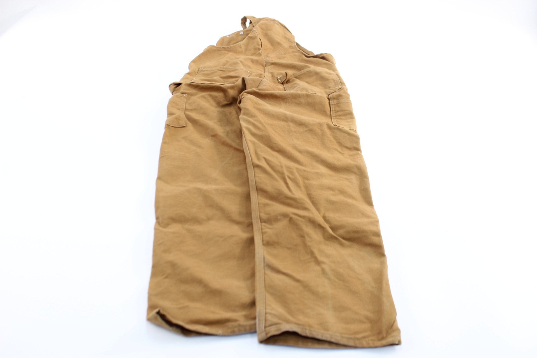 Carhartt Logo Patch Tan Overalls - ThriftedThreads.com