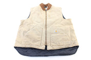 Carhartt Logo Patch Tan Quilted Zip Up Vest - ThriftedThreads.com