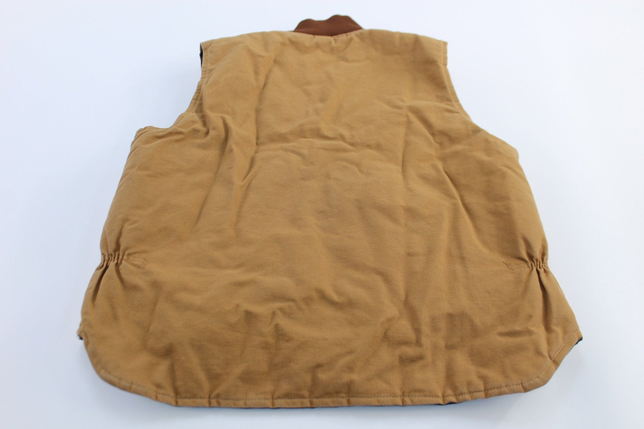 Carhartt Logo Patch Tan Quilted Zip Up Vest - ThriftedThreads.com